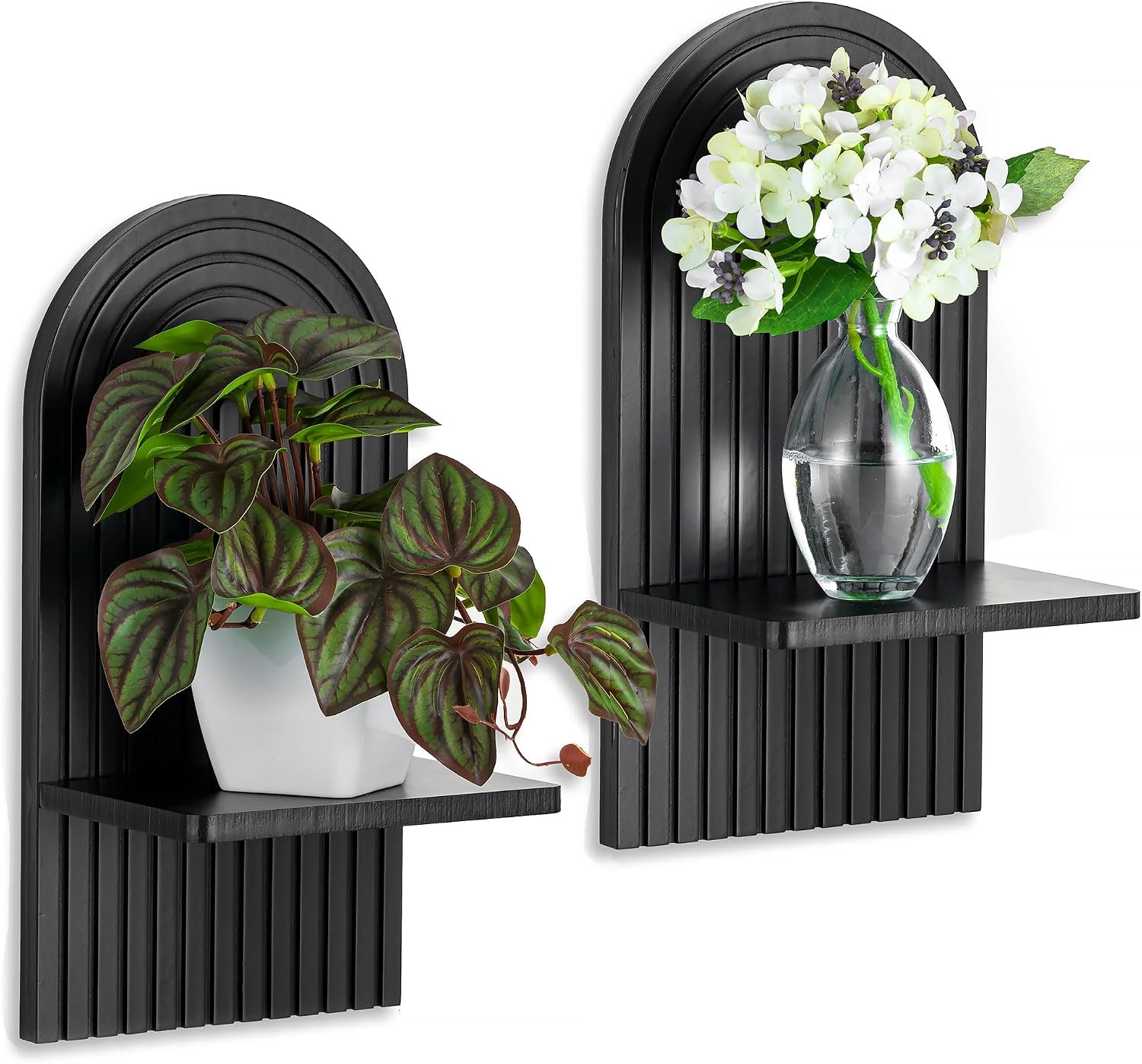 Black Boho Floating Shelves: Decorative Wall Shelves, Set of 2 | Arched Wall Decor, for Bathroom Bedroom Living Room Nursery,Display Plants, Pillar Candles or Small Items