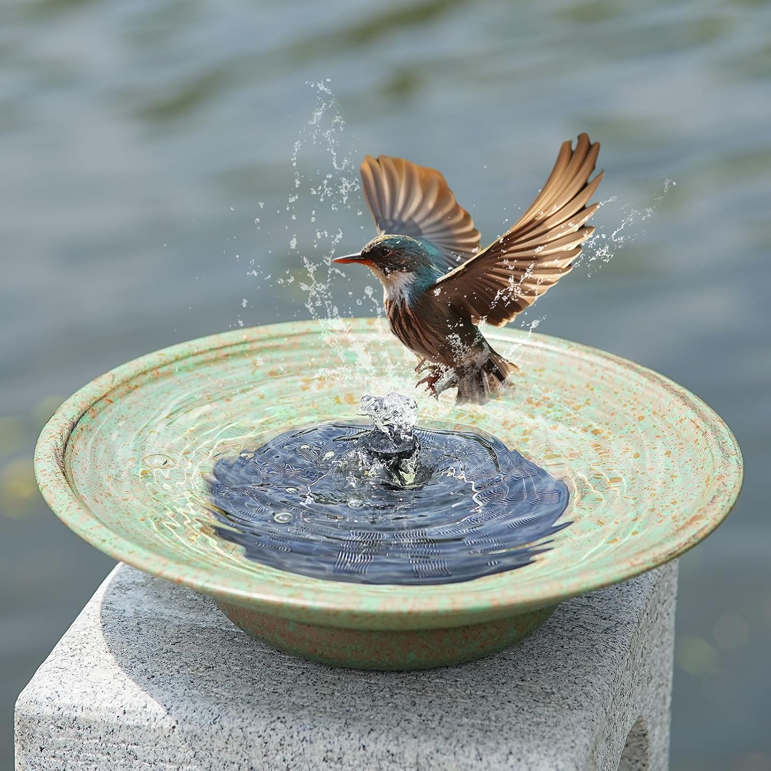 HOUYANG Solar Fountain Bird Bath, Metal Bird Bath Bubbler,Bird Bath Bowl | Bird Baths for Outdoors,Solar Water Fountain,for Outdoors Garden Patio Decor.
