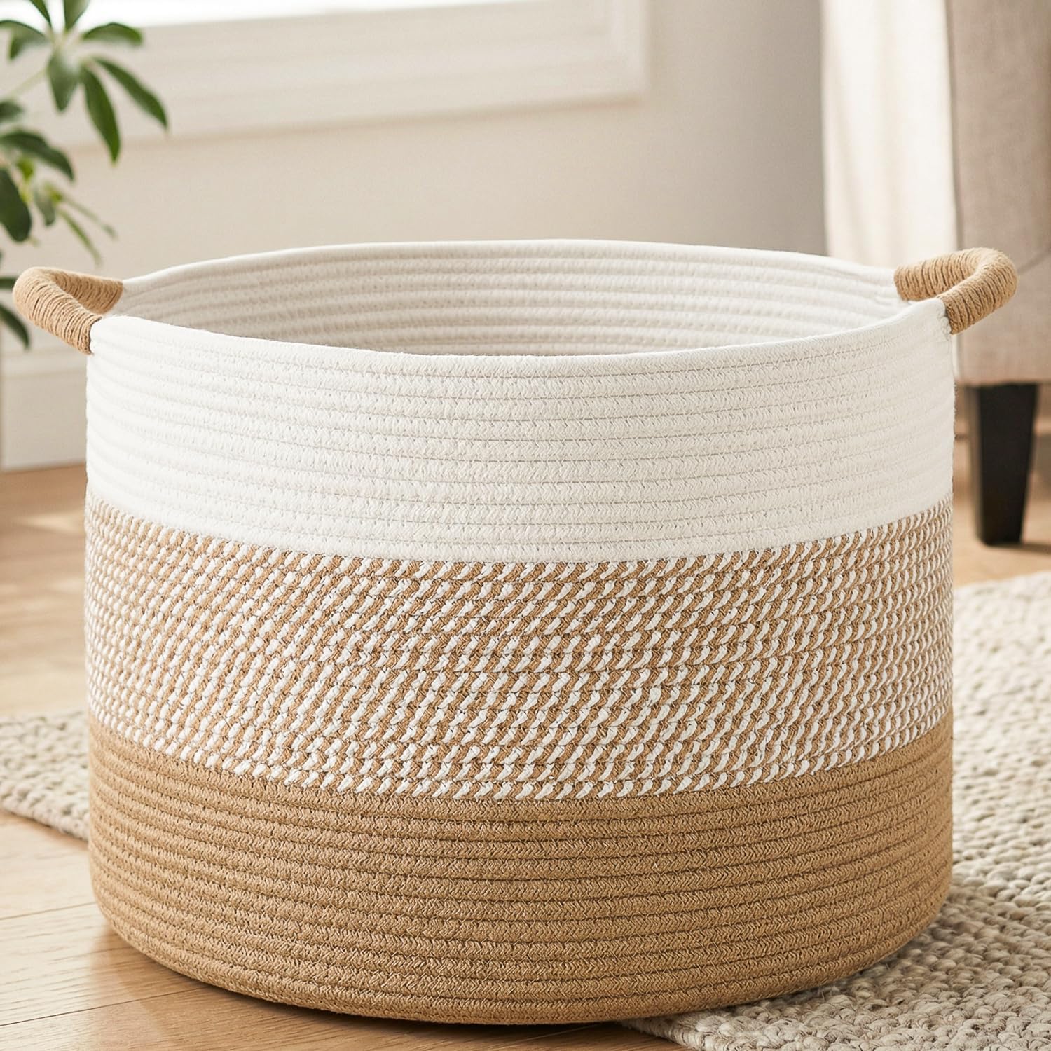 Artfeel 70L Large Cotton Rope Basket, Decorative Woven Blanket Storage for Living Room, Boho Toy Storage & Toy Box for Kids, Versatile Laundry Basket & Nursery Hamper for Blankets(Brown)