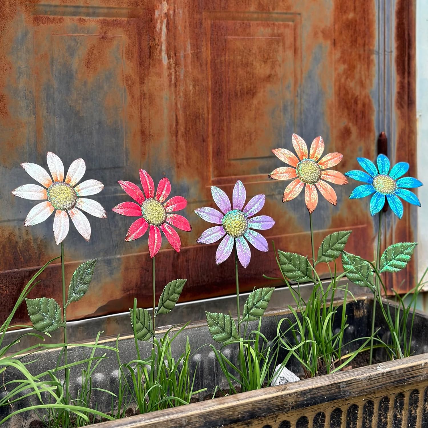 5Pcs Outdoor Metal Flowers for Outside – Decorative Garden Stakes with Sunflower Design, Spring Yard Art Decor for Lawn Porch Patio Fence | Metal Garden Decor Stakes.