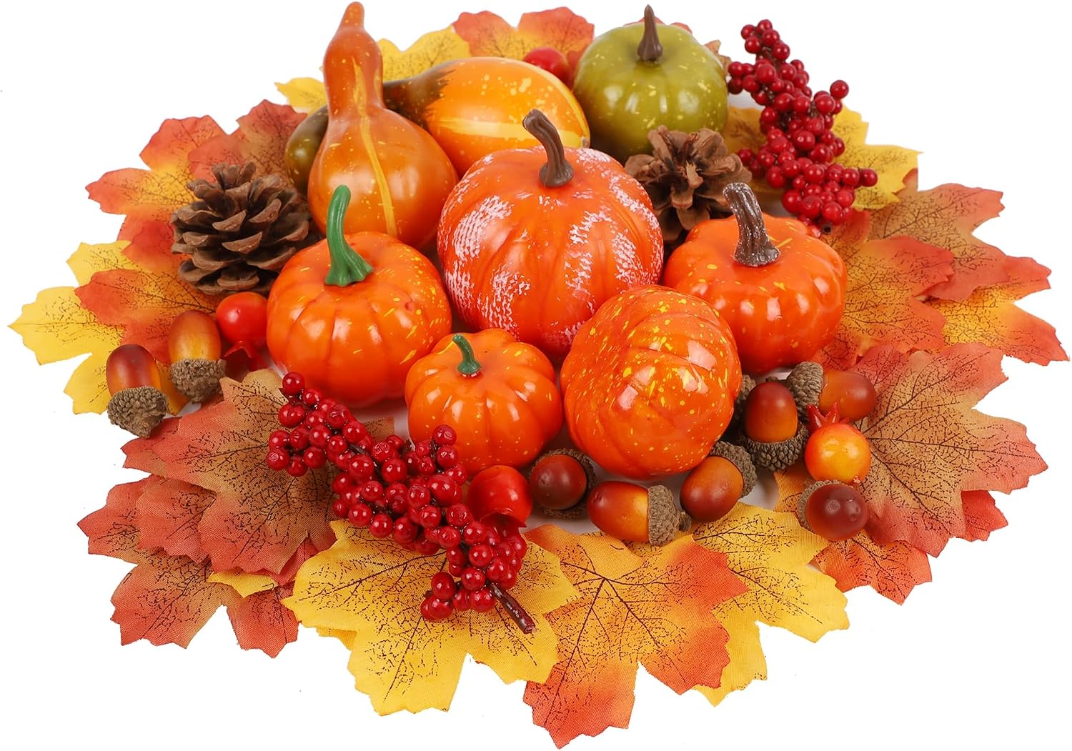 winemana 57pcs Fall Decorations for Home – Small Pumpkins for Decorating with Fake Leaves, Gourds & Pinecones -Thanksgiving Decor for Table Centerpiece Indoor Room Autumn Harvest Decor