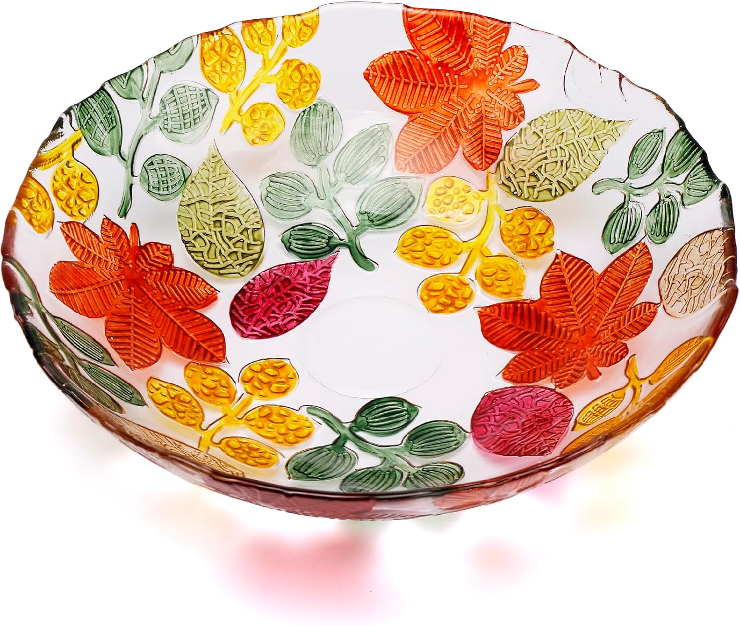 MAGCOLOR Large Hand Painted Colorful Crystal Glass Decorative Bowl.