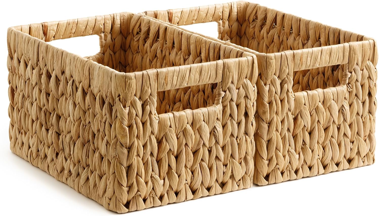 StorageWorks Wicker Basket, Baskets for Organizing, Storage Basket with Built-in Handles, Water Hyacinth Shelves (Medium 2-Pack, Natural Hyacinth)