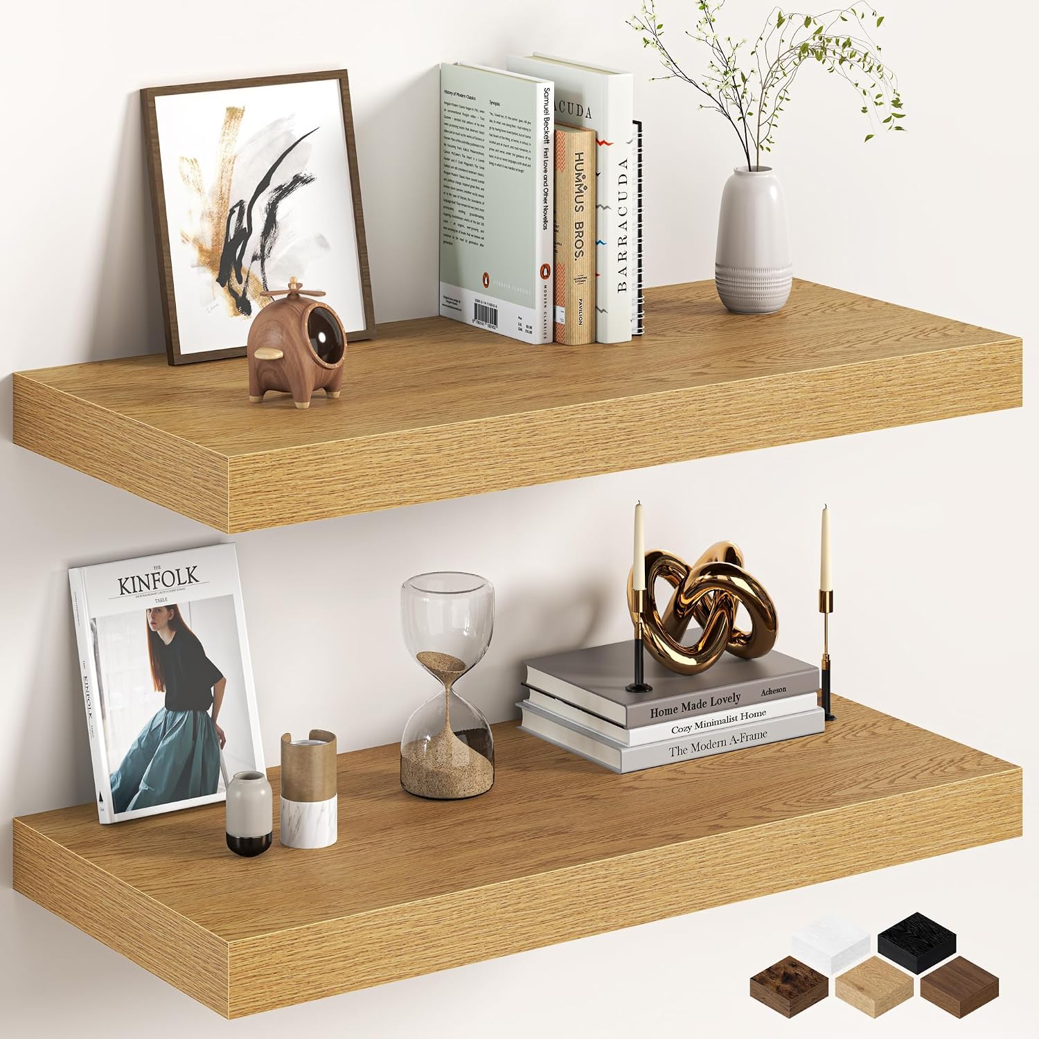 30Inch Oak Floating Shelves for Wall, 12 Inch Deep Shelves for Bedroom, Kitchen, Bathroom Wall Mounted, Rustic Wood Floating Shelf with Invisible Brackets for Books, Storage, Decor, 2 Packs