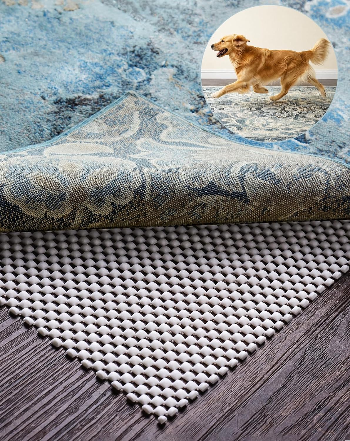 Veken Rug Gripper Pad for Hardwood Floors, Thick Non Slip Rug Pads for Area Rugs, Rug Grippers for Tile Floors, Under Carpet Anti Skid Mat, Keep Your Rugs Safe and in Place, 2×3 Ft
