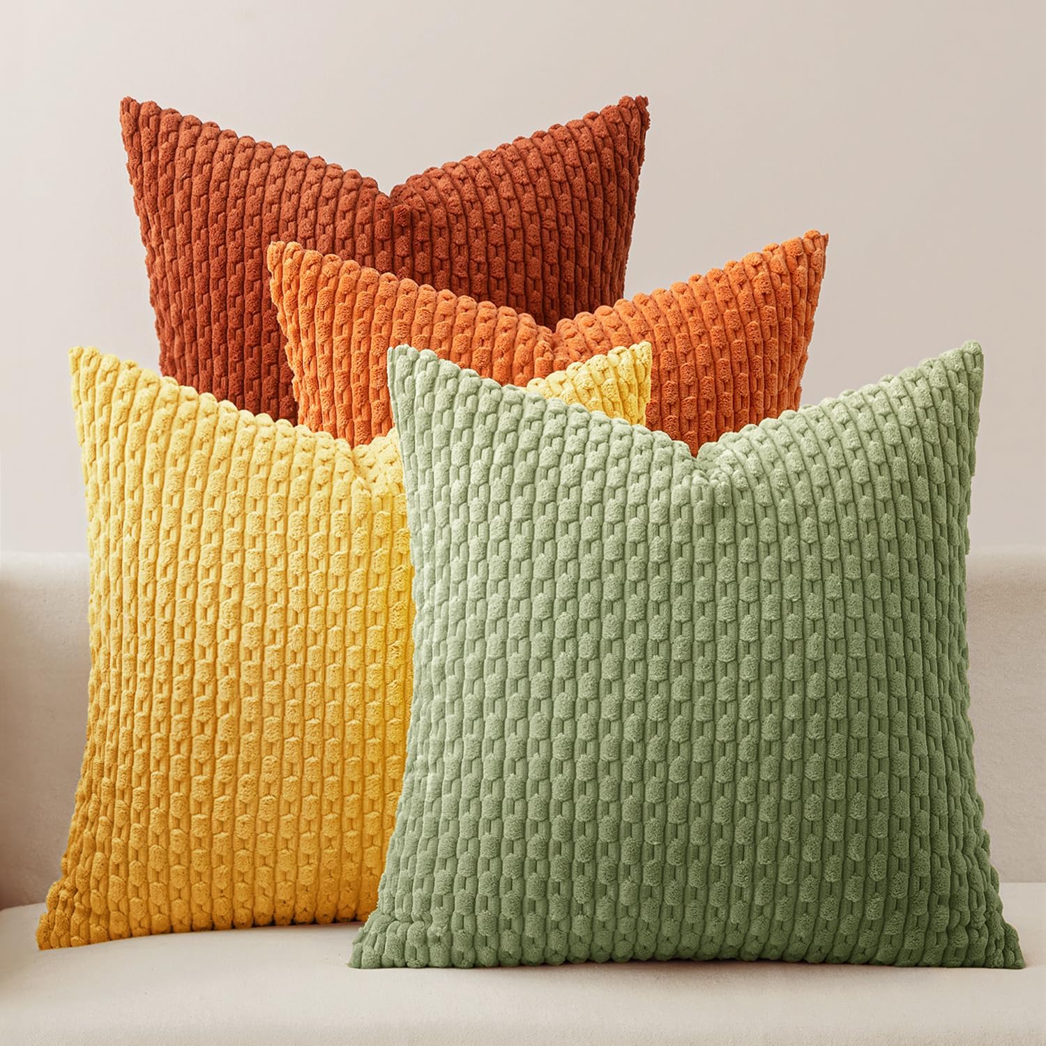 MIULEE Burnt Orange Decorative Throw Pillow Covers 18×18 Inch Set of 4 | Modern Striped Cushion Covers Soft Corduroy Pillowcase Home Decor for Bed Sofa Living Room