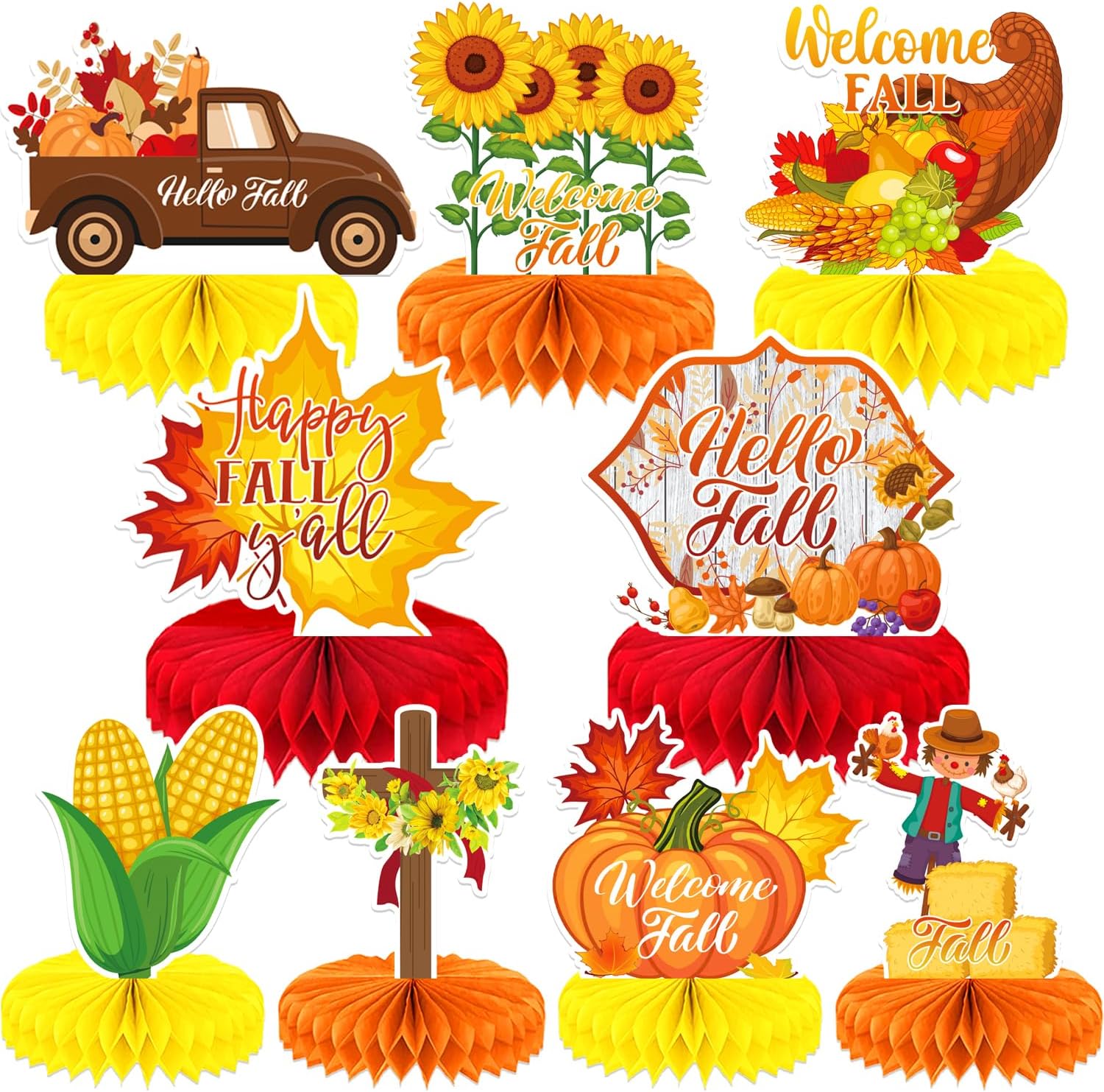 Fall Table Decorations, Thanksgiving Centerpieces for Dinner Table | 9Pcs Fall Table Decor, Autumn Honeycomb Centerpieces 3D Pumpkin Maple Leaf Table Topper for Friendsgiving Harvest Party Decor