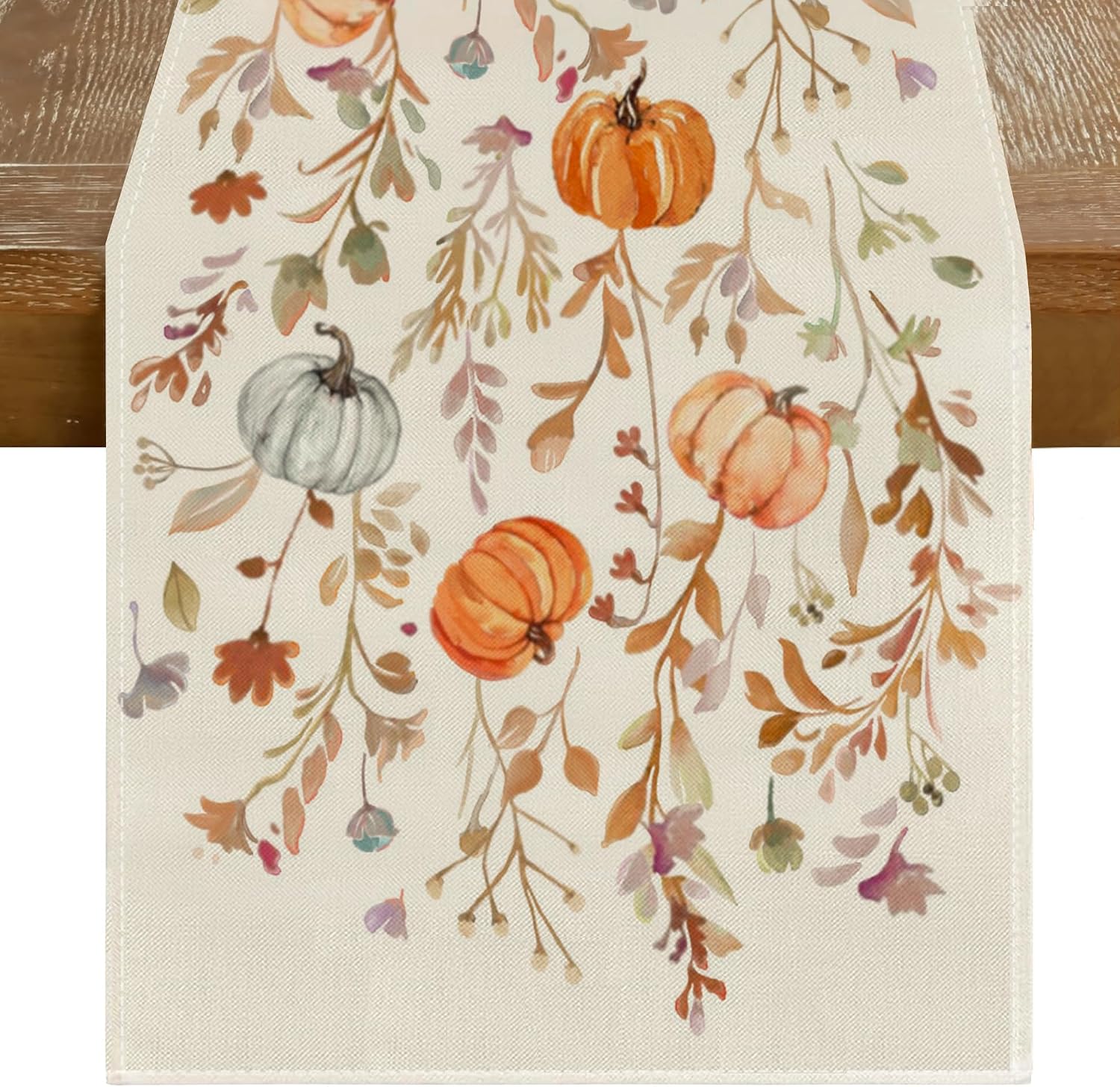 RABUSOFA Orange Pumpkins Floral Fall Table Runner,Seasonal Autumn Kitchen Dining Table Holiday Thanksgiving Fall Decorations for Home Party Decor 13×72 Inch