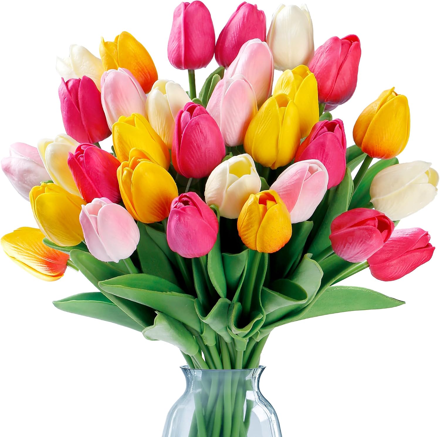 Sggvecsy 15 Pcs Fake Tulips Artificial Flowers Real Touch PU Faux Flowers Tulip Stems for Wedding Spring Bouquet Floral Arrangement Home Office Party Decorations for Mother’s Day (Multi Colors)
