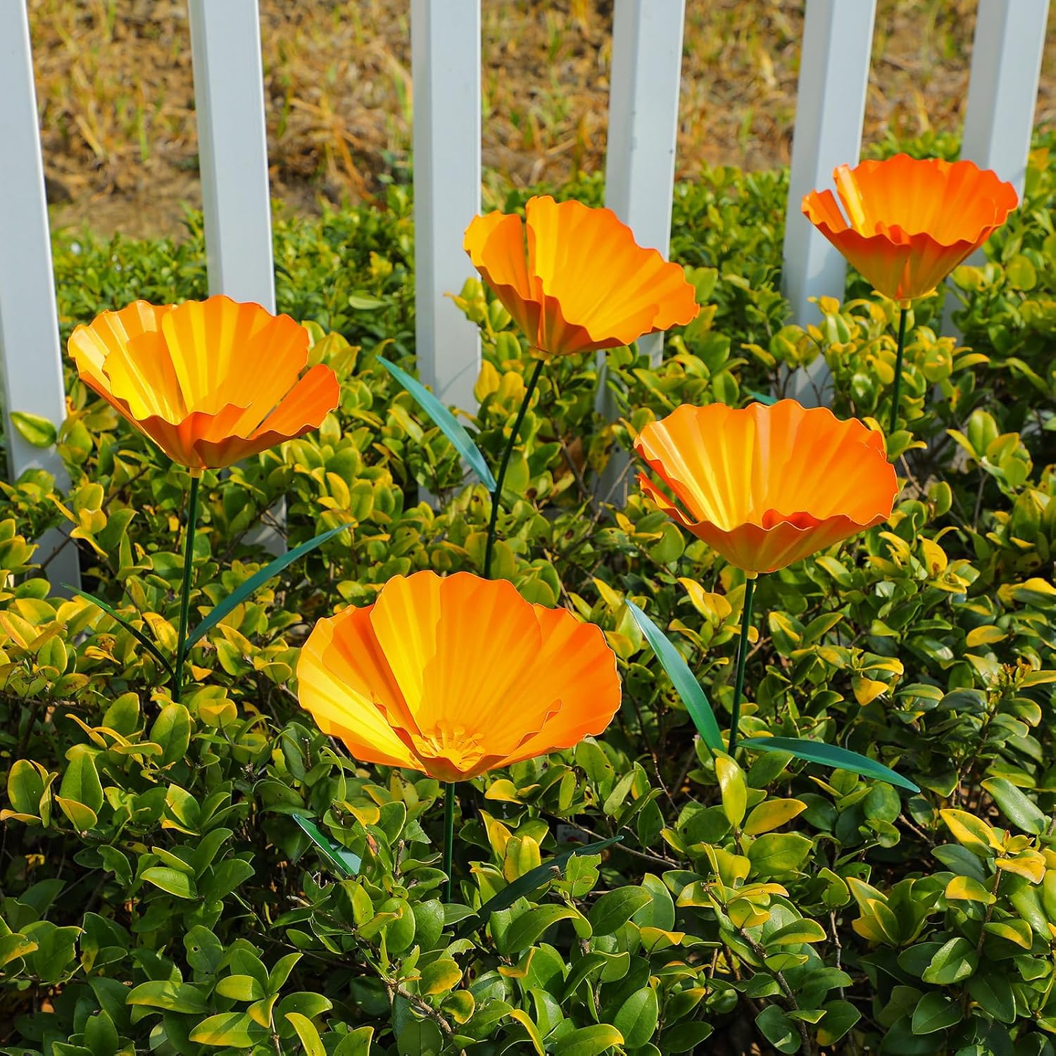 MorningRo 5 Pack Metal Flowers Garden Stake Decor for Outside 25. 2 Inch Metal Flowers Stakes Garden Decorations for Outdoor Yard Patio Lawn Porch Pathway