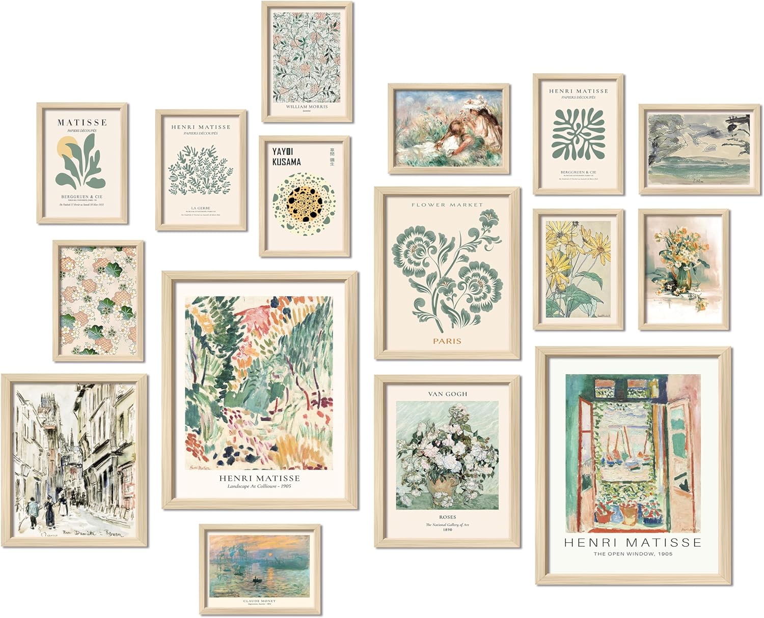 ANERZA 16 PCS Sage Green Wall Art Decor, Matisse Wall Prints for Bedroom, Abstract Posters for Room Aesthetic, Wall Collage Kit Pictures for Living Room, Eclectic Boho Vintage Dorm Gallery Home Decor