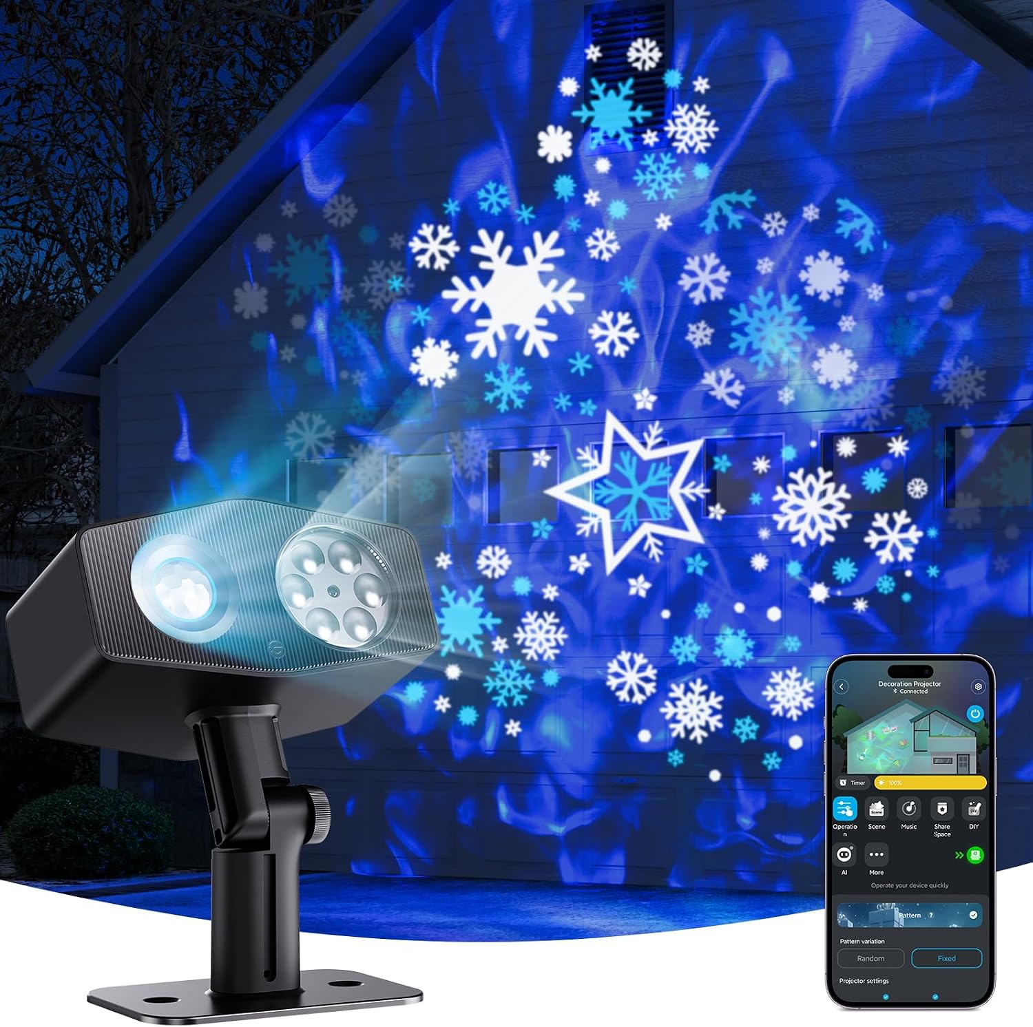 Govee Outdoor Decoration Projector Light, LED Snowflake Projector, IP67 | 180° Rotation, 20 HD Effects & 58 Scene Modes with App Control, Compatible with Alexa, Google Assistant, Matter
