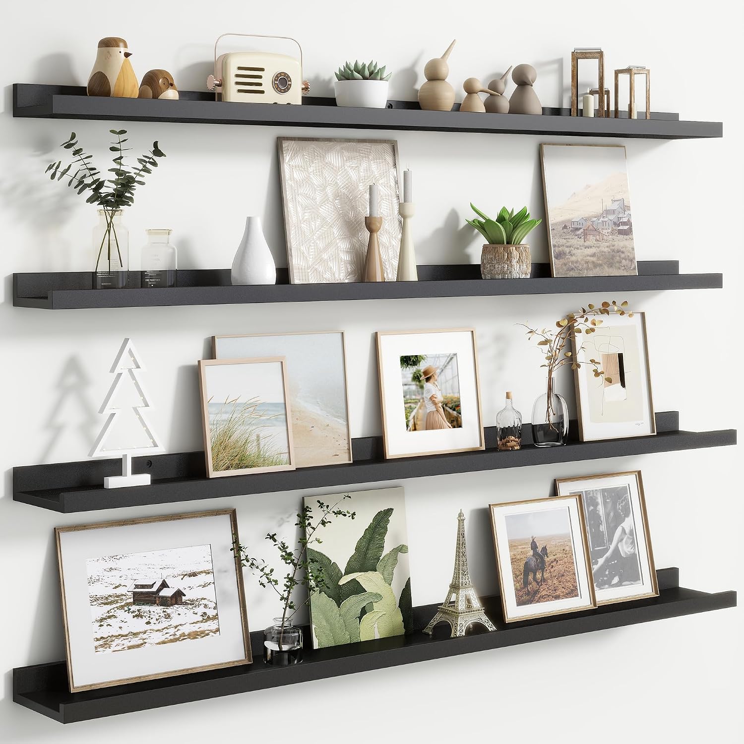 FLYJOE Floating Picture Ledge Shelves for Wall Set of 4, 48 Inch Wall Shelves with Lip Long Large Nursery Book Shelf for Toys Storage Kids Bookshelf Wall Mounted Living Room Bedroom Decor Frames