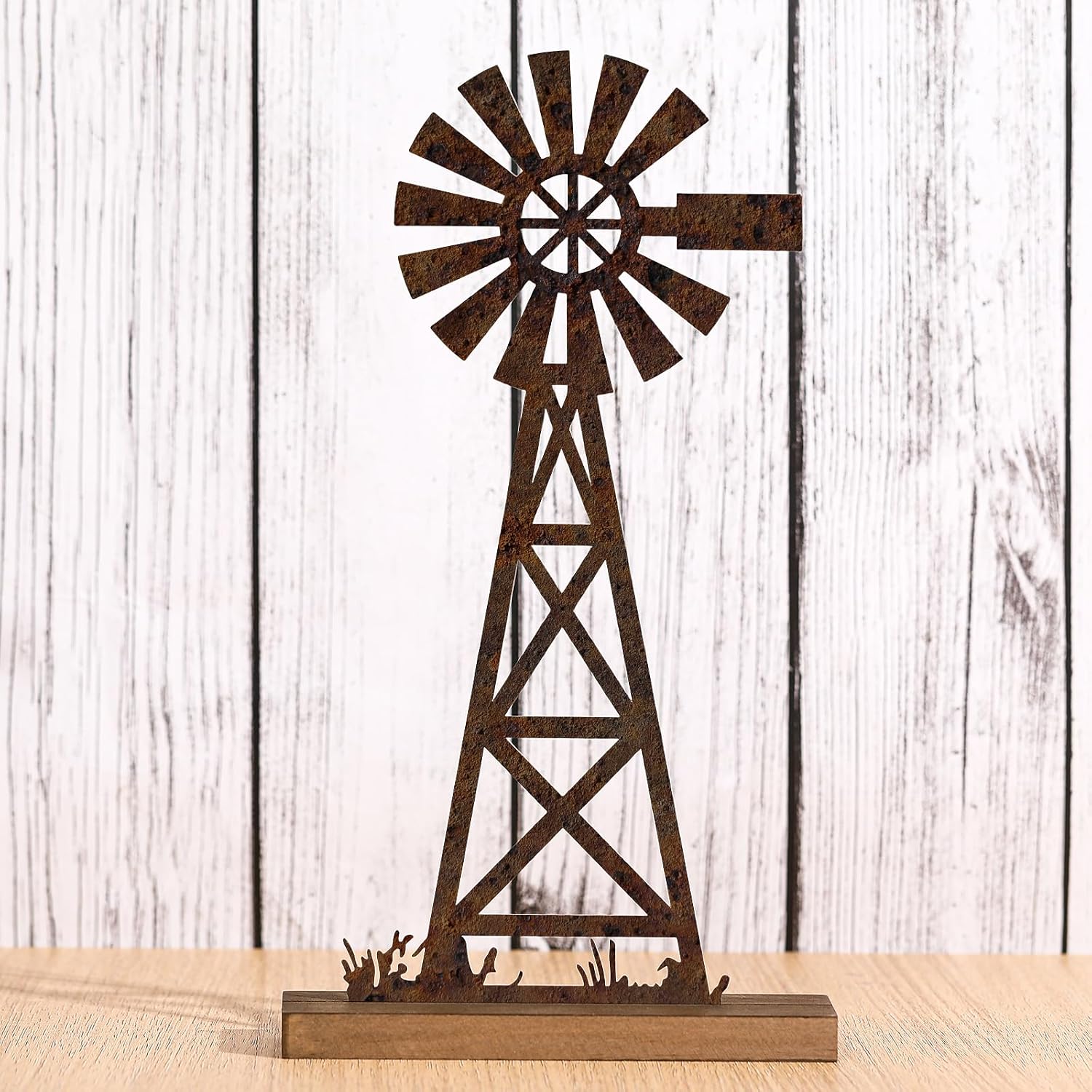 Tandefio 1 Pcs Farmhouse Windmill Table Top 11.8 Inch Metal Rusted Vintage Desk Shelf Decor Farmhouse Kitchen Rustic Windmill Decor for Home Decorations