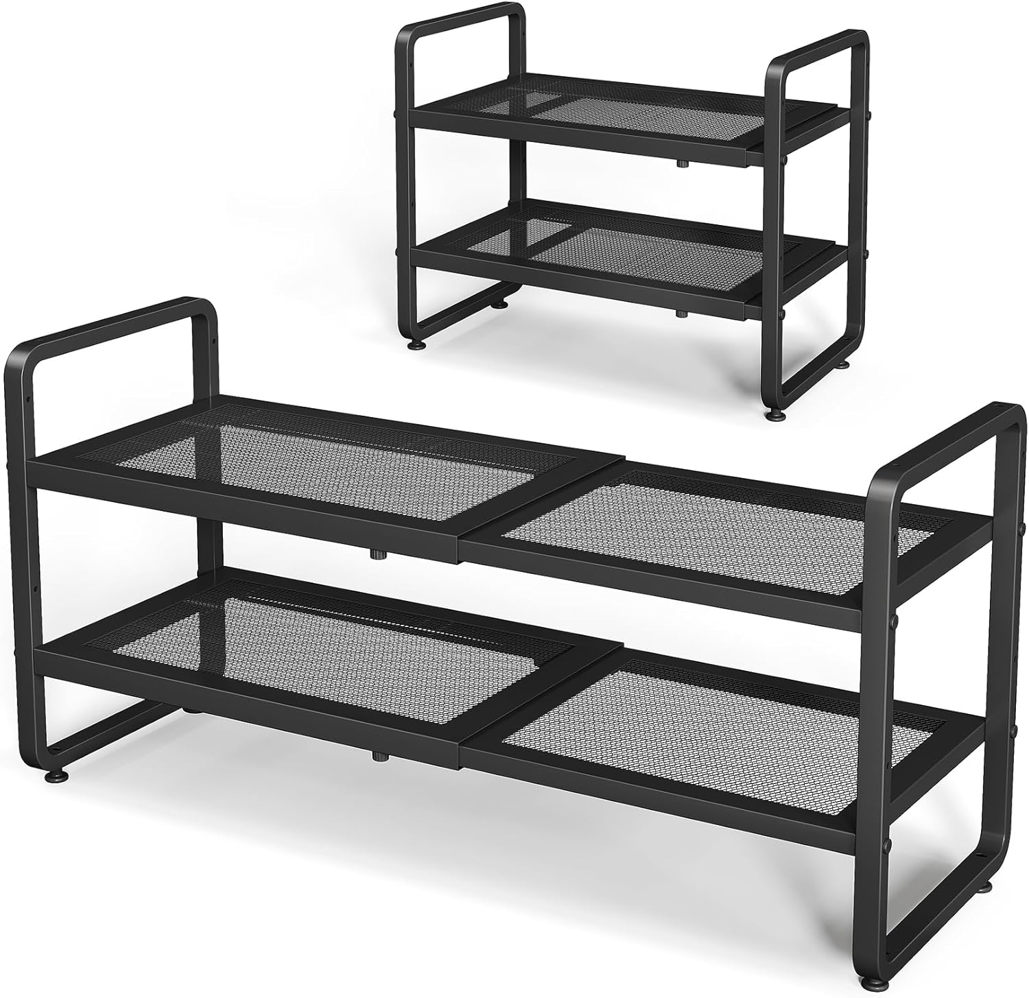 SNTD Shoe Rack – Expandable Shoe Organizer for Closet, Adjustable Metal Shoe Shelf Storage, Stackable Long Shoe Stand Holder for Garage, Entryway, Door Entrance (Black, 2-Tier)