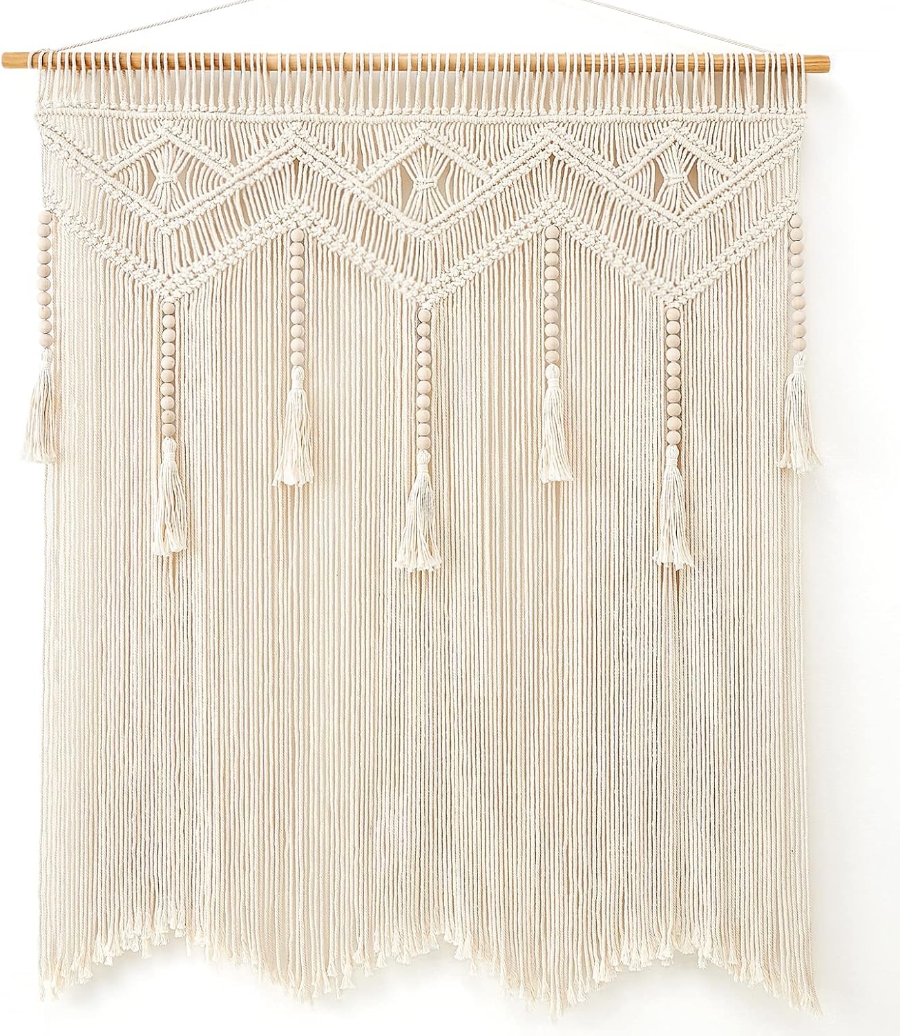 Mkono Macrame Wall Hanging Large Boho Decor Woven Wall Tapestry Chic Art Tassel Christmas Decoration for Backdrop over Bed Bedroom Nursery Dorm Classroom, Including Hanging Rod, 33”W x 42”H