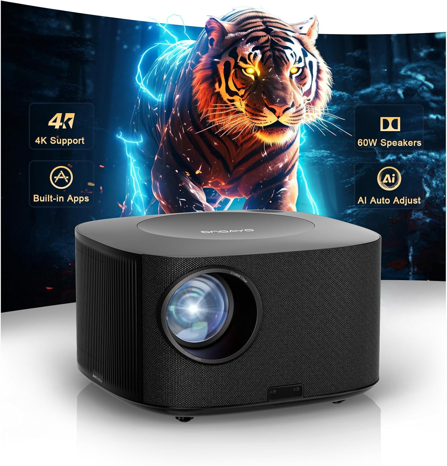 ONOAYO Outdoor-Projector-4K with 60W Dolby Audio and Official Licensed Apps | 3500 Bright, AI Auto Focus, Smart-Projector with WiFi and Bluetooth, ONO5Pro 2.0 Movie Projector for Indoor/Outdoor, 2026New