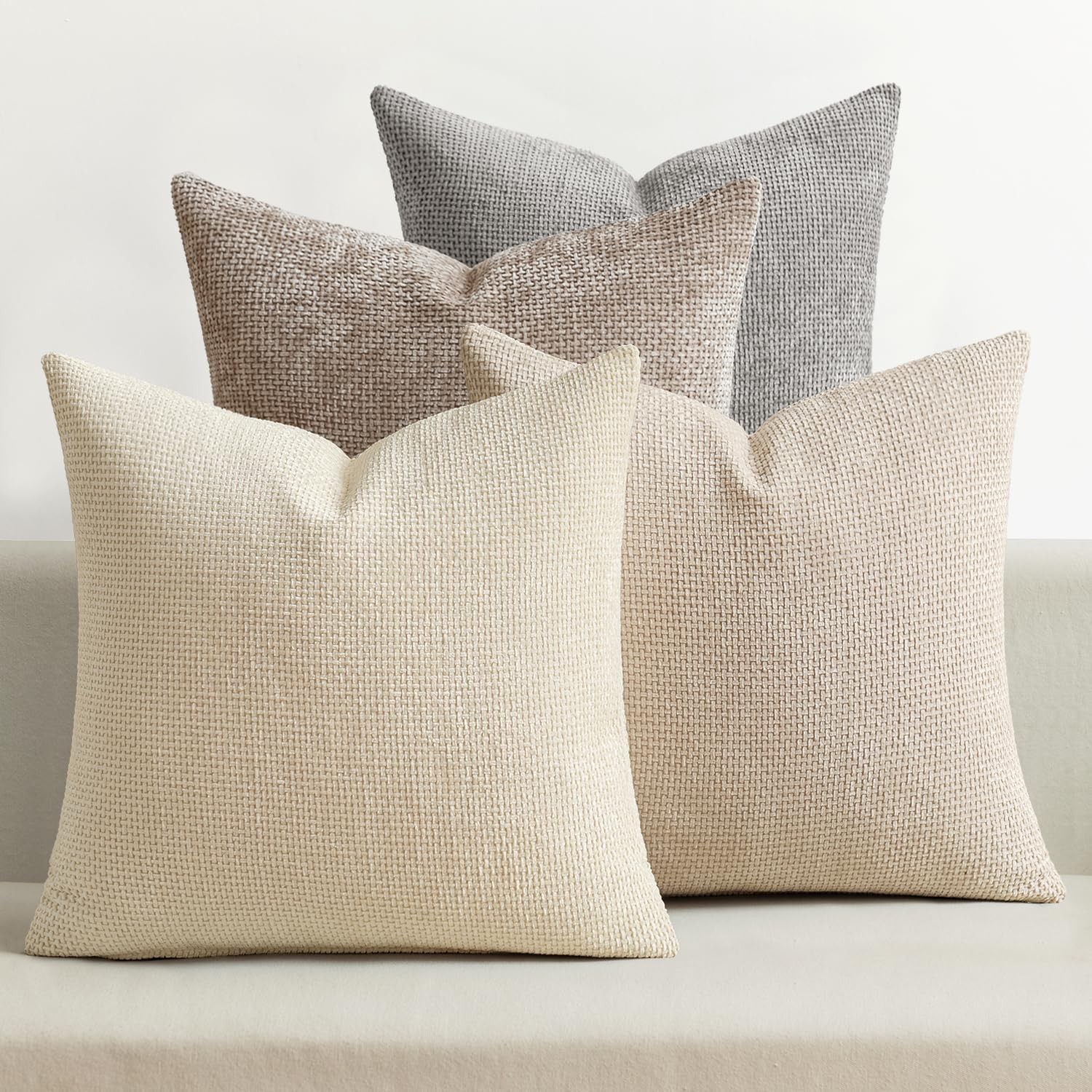 MIULEE Decorative Chenille Pillow Covers Neutral Beige 18×18 Pack of 4 | Modern Home Decor, Cozy Cream Collection, Couch Throw Pillows, Farmhouse Boho Cushion Covers for Sofa Bed Living Room