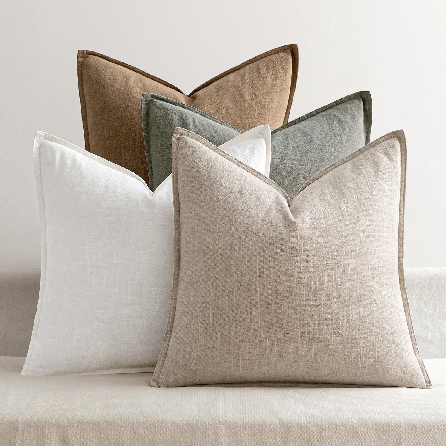 MIULEE Neutral Boho Linen Decorative Pillow Covers 18×18 Inch Pack of 4 | Natural Throw Pillow Covers, Soft Farmhouse Couch Pillowcases, Modern Home Decors for Living Room Bed Sofa