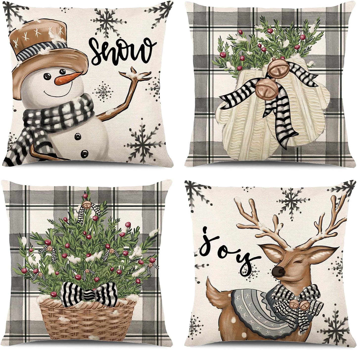 ONFAON Christmas Decorations – Christmas Pillow Covers 18×18 Set of 4, Holiday Christmas Decor Home Sofa Couch Cushion Indoor Decorations