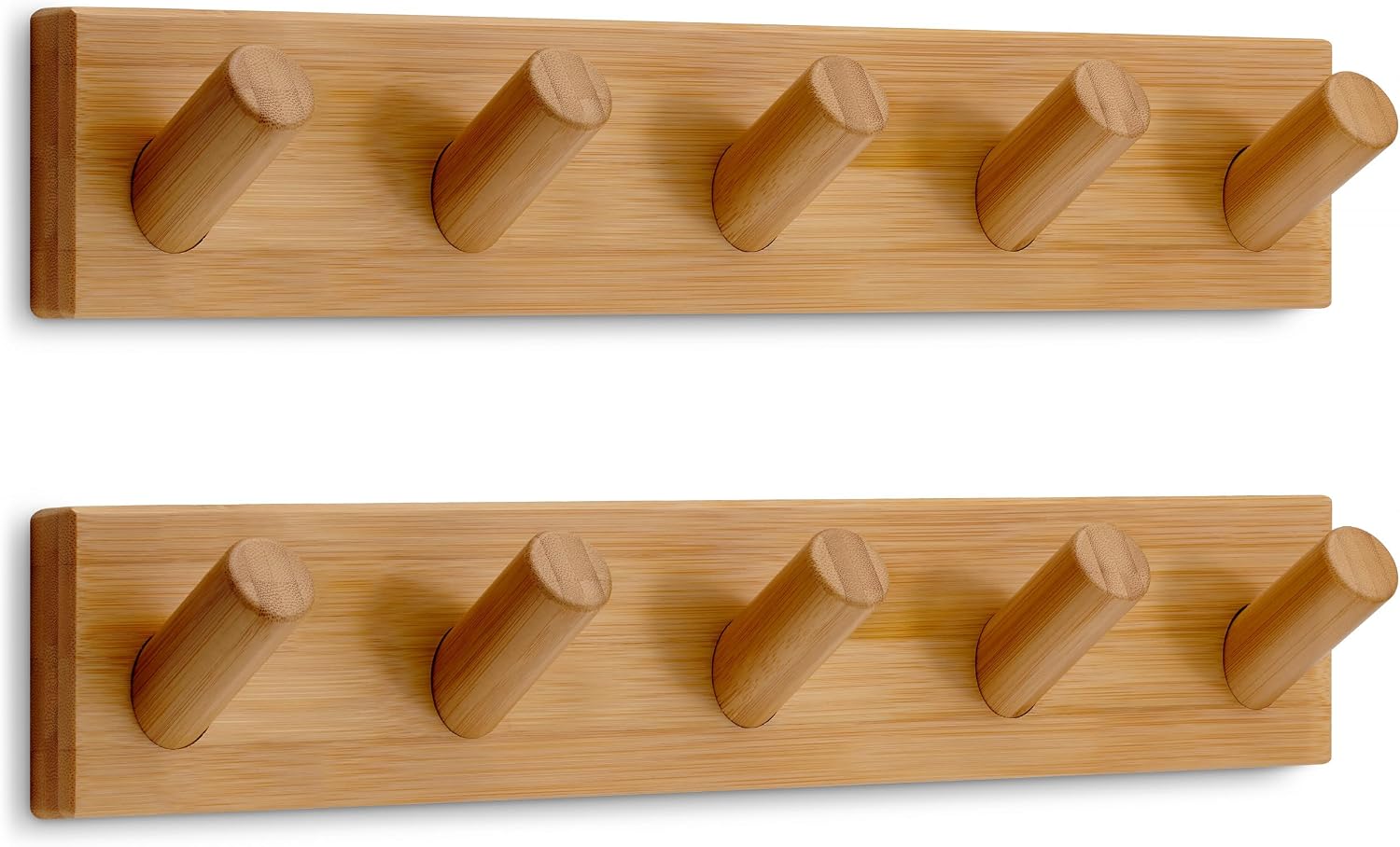 LARHN Wall Mounted Coat Rack with 5 Heavy-Duty 1″ Diameter Hooks (2-Pack), 16.5″ – Wooden Wall Hook Rack – Modern Scandinavian Home Decor