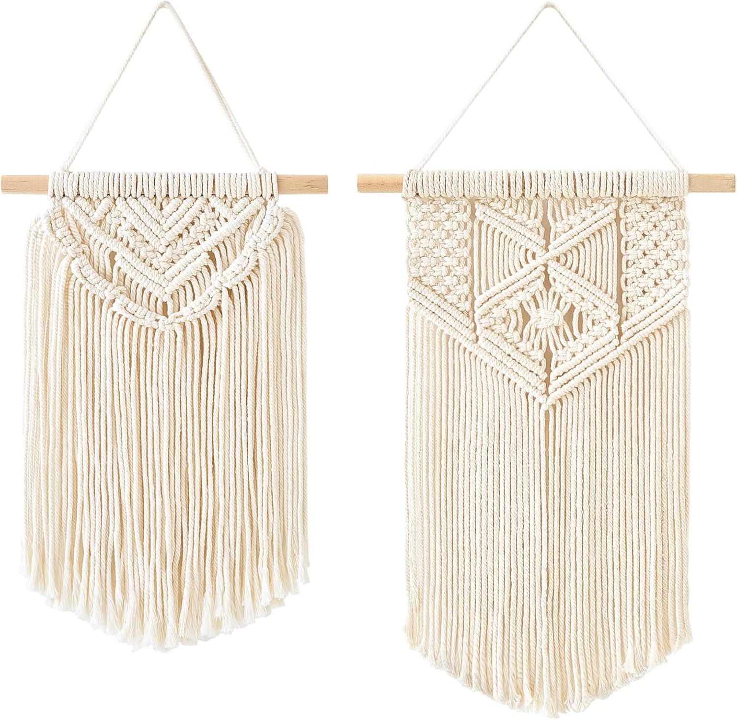 Mkono 2 Pcs Macrame Wall Hanging Boho Wall Art Decor Woven Chic Bohemian Room Decor for Bedroom Nursery Living Room Dorm Apartment, Small Size 13″ L x 10″ W and 16″ L x 10″ W