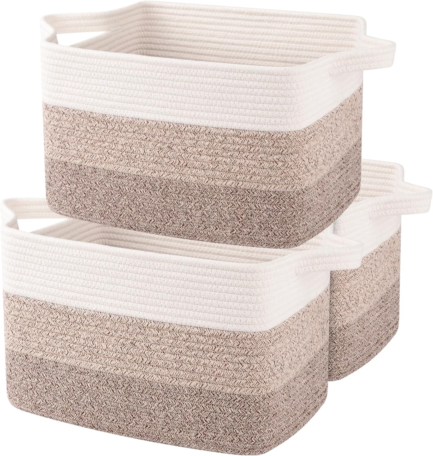 OIAHOMY Storage Basket, Woven Baskets for Storage, Cotton Rope Basket for toys,Towel Baskets for Bathroom – Pack of 3, Gradient Yellow