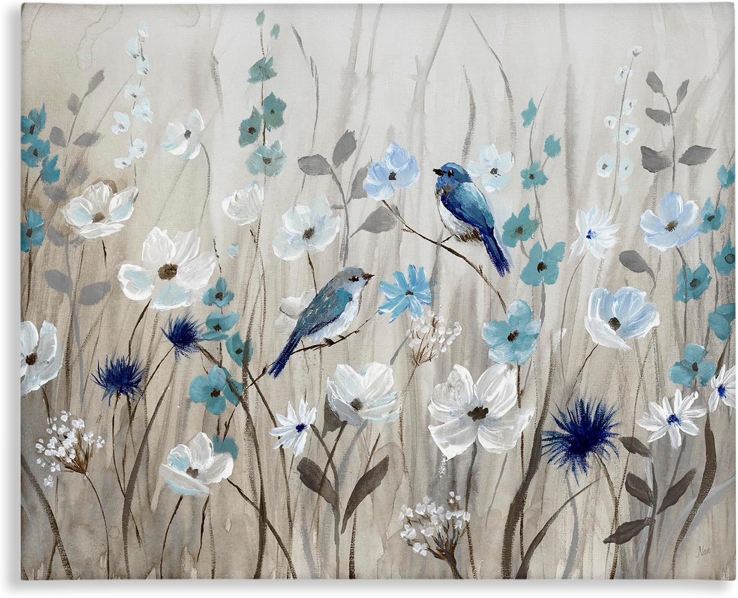 Birds Floral Meadow Blossoms, 36 x 48 Inch Canvas Wall Art | Stupell Industries · By Nan · Ready to hang · Nature inspired decor · Made in USA