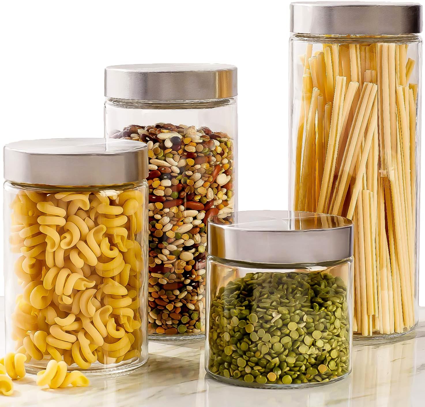 4pc Canister Sets for Kitchen Counter or Bathroom + Labels & Marker, Glass Cookie Jars with Airtight Lids – Food Storage Containers with Lids Airtight for Pantry – Flour, Sugar, Coffee, Cookies, etc.
