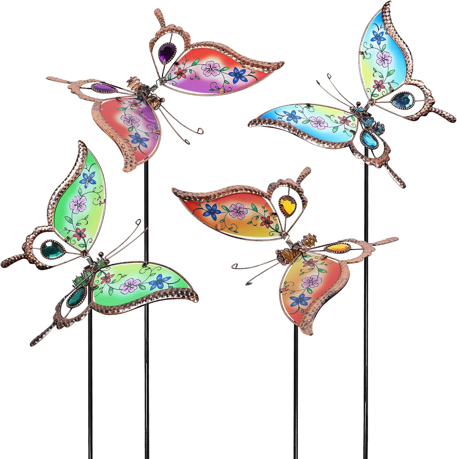 Juegoal Set of 4 Butterfly Garden Stake Decor, 32″ Metal Colorful Butterflies Stakes, Yard Art Ornaments for Mom, Mothers Day Ideal Gifts, Outdoor Lawn Porch Pathway Patio Plant Pot Flower Bed