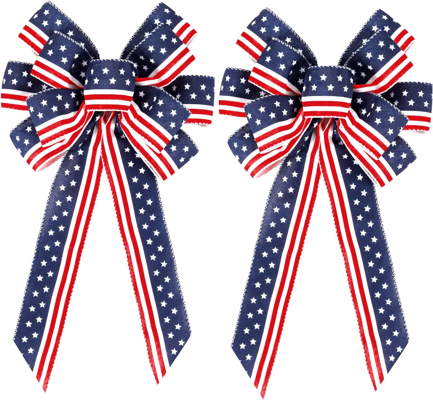 2 Pack 4th of July Decor Bow for Wreath,Red White Blue Stripe Stars Tree Topper Bows for Patriotic,Independence Day,Memorial Day,Veteran’s Day,Front Door Indoor Outdoor Decorations