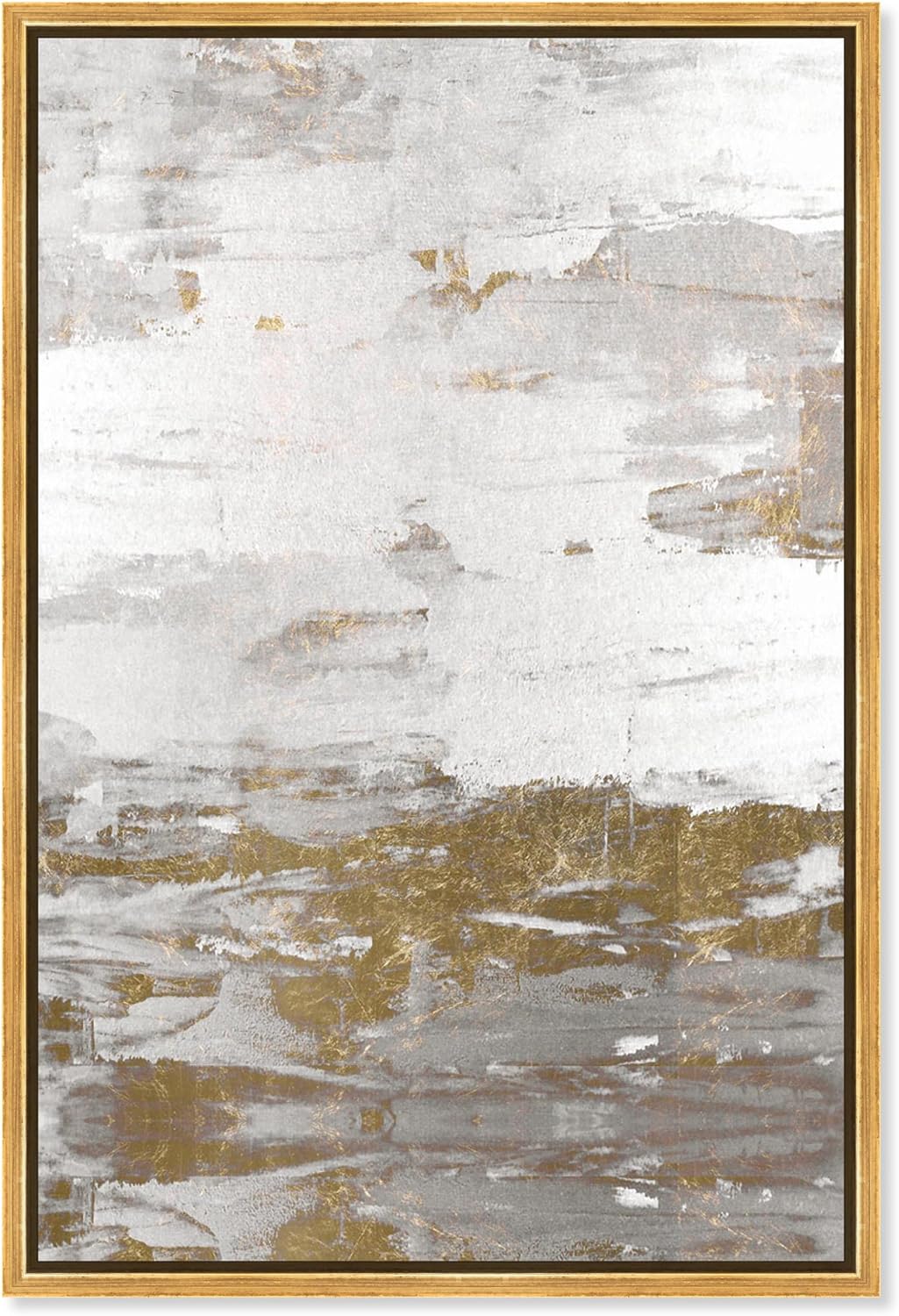 The Oliver Gal Artist Co. Abstract Framed Wall Art Canvas Prints ‘Tall Sensation’ Paint Home Décor, 36″ x 54″, Gold, White