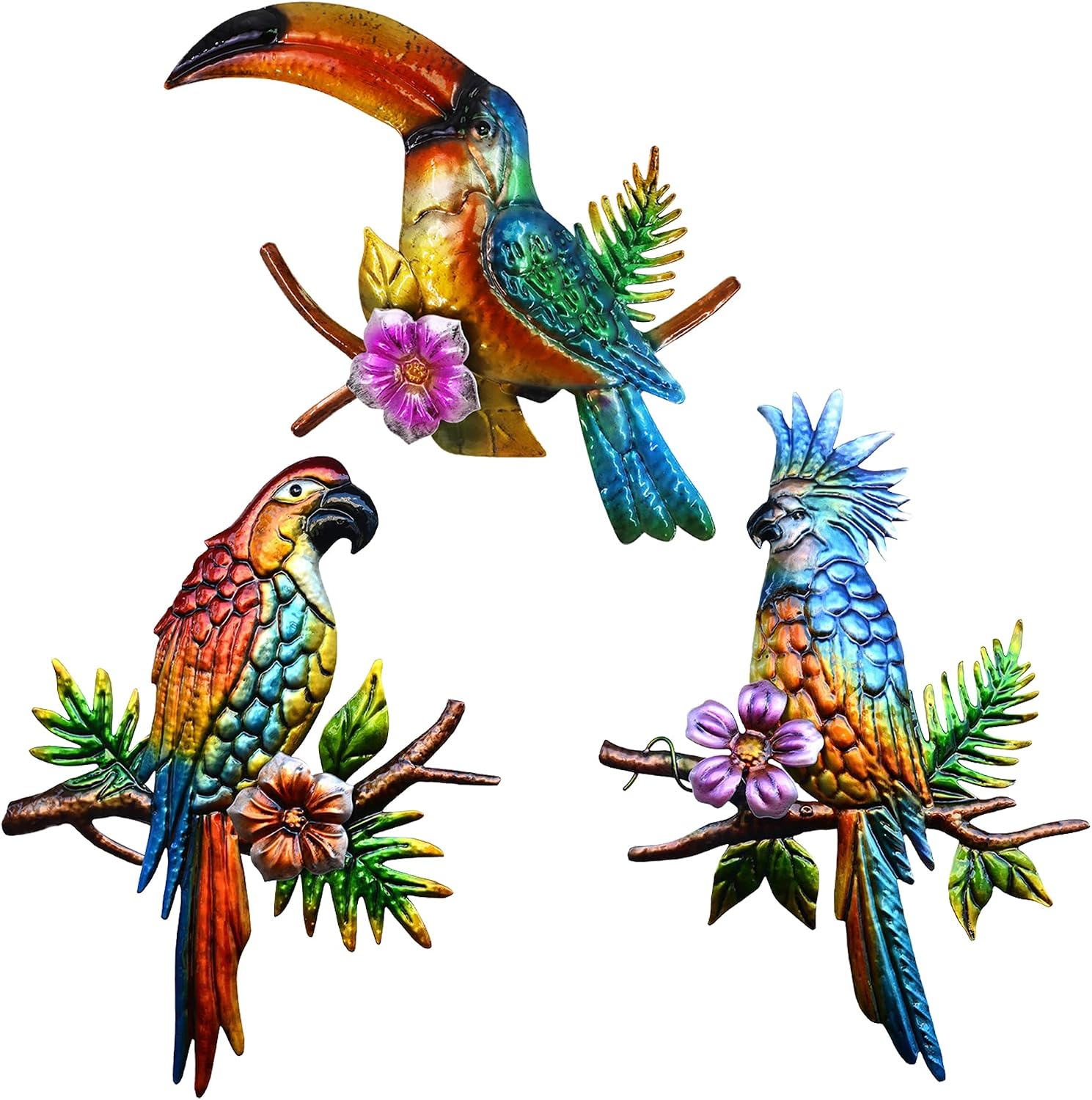Metal Parrot Wall Decor Tropical Outdoor Wall Decor Parrot Outdoor Wall Art | J-Fly; Metal Bird Valentine Decor Patio Fence Garden Home Kitchen Decor 11 Inch
