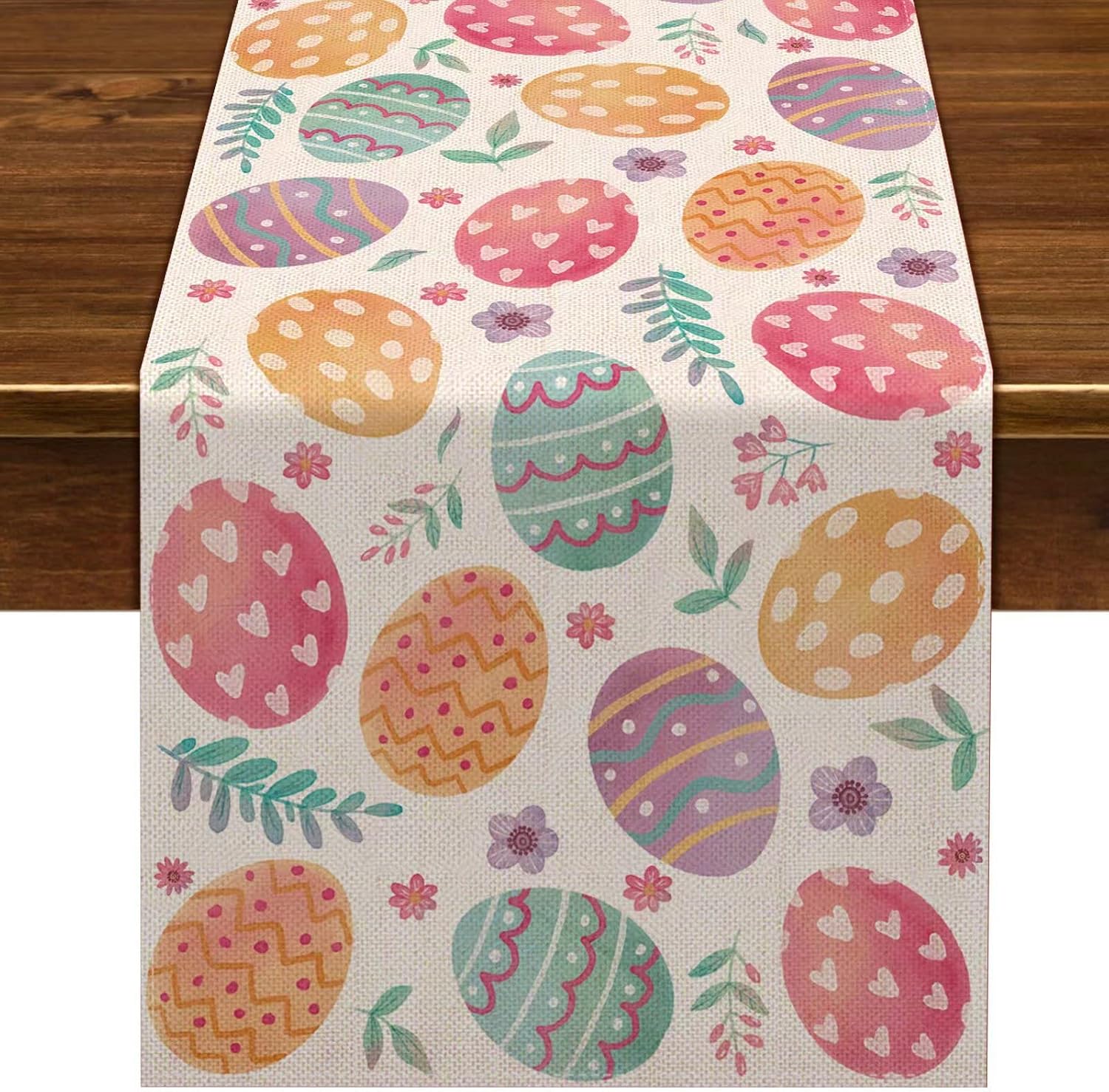Nepnuser Linen Happy Easter Table Runner Spring Easter Egg Decoration Farmhouse Home Dining Room Kitchen Table Decor (13″ x 72″)