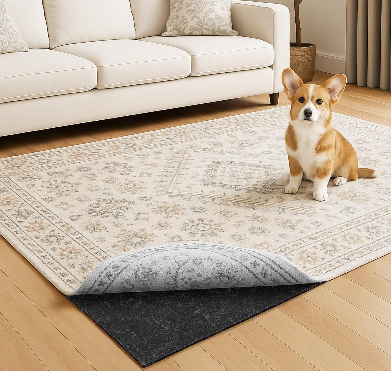 Warmstar 8×10 FT Non Slip Rug Pad,100% Waterproof Felt Rug Pad,1/8″ Thick | Rug Pad for Hardwood Floors ,Soft Carpet Pad with Natural Rubber Backing, Secure Grip & Floor Protection