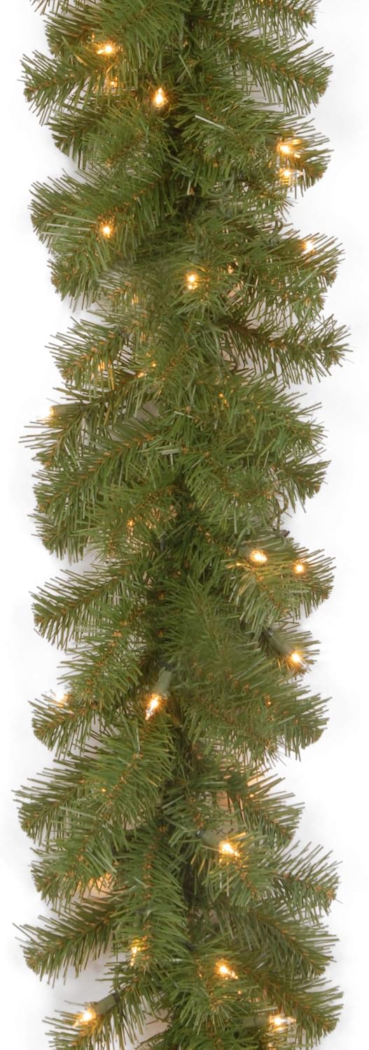 National Tree Company 9 ft Pre-Lit North Valley Spruce Artificial Christmas Garland, Christmas Decoration with 50 LED Lights, 200 Tips, 10 Light Functions, Timer, Green