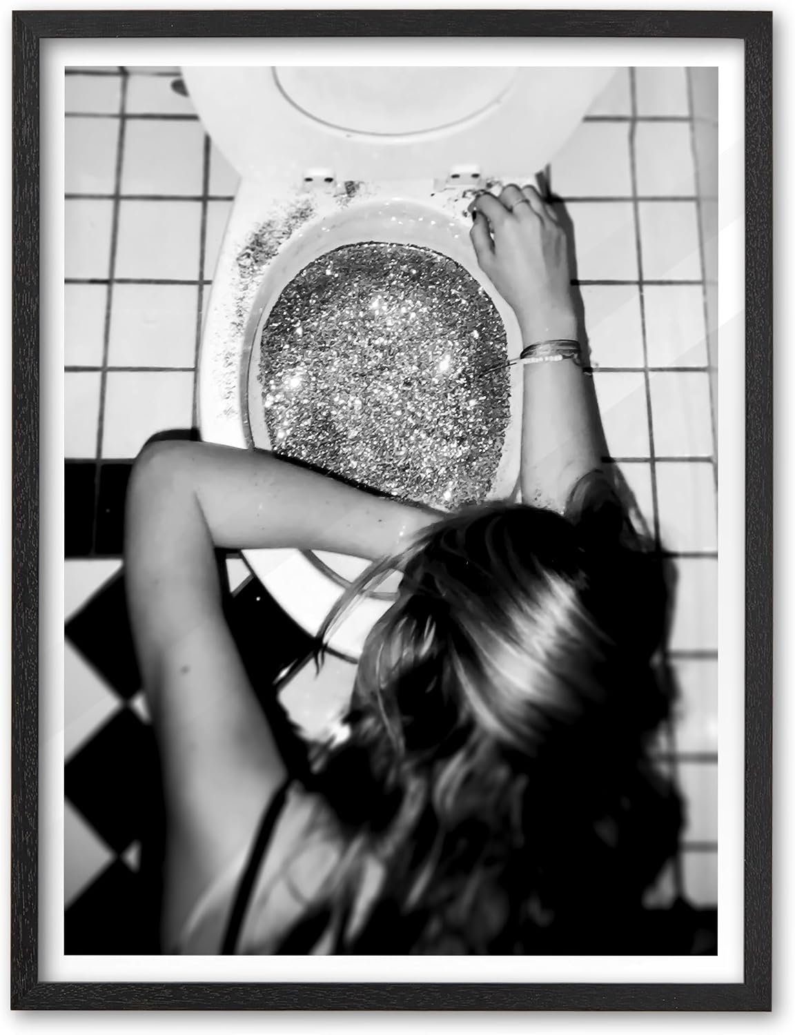EcoHest 12×16 in After the Disco Party Framed Bathroom Wall Art | Black Solid Oak Wood Frame, Canvas Wall Art, Black & White Disco Fashion Wall Decor for Bedroom, Living Room, Dorm Room,1Pack