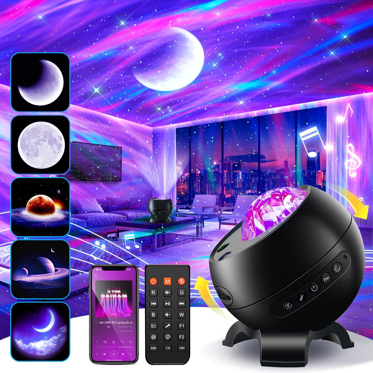LED Light Gifts Home Decor Light Projector with 375 Effects, Bluetooth | Ambient Light, Adjustable Brightness, Bedside Table Lamp, Bedroom Decor, Memory Function, Sleep Companion, Gift For All Ages
