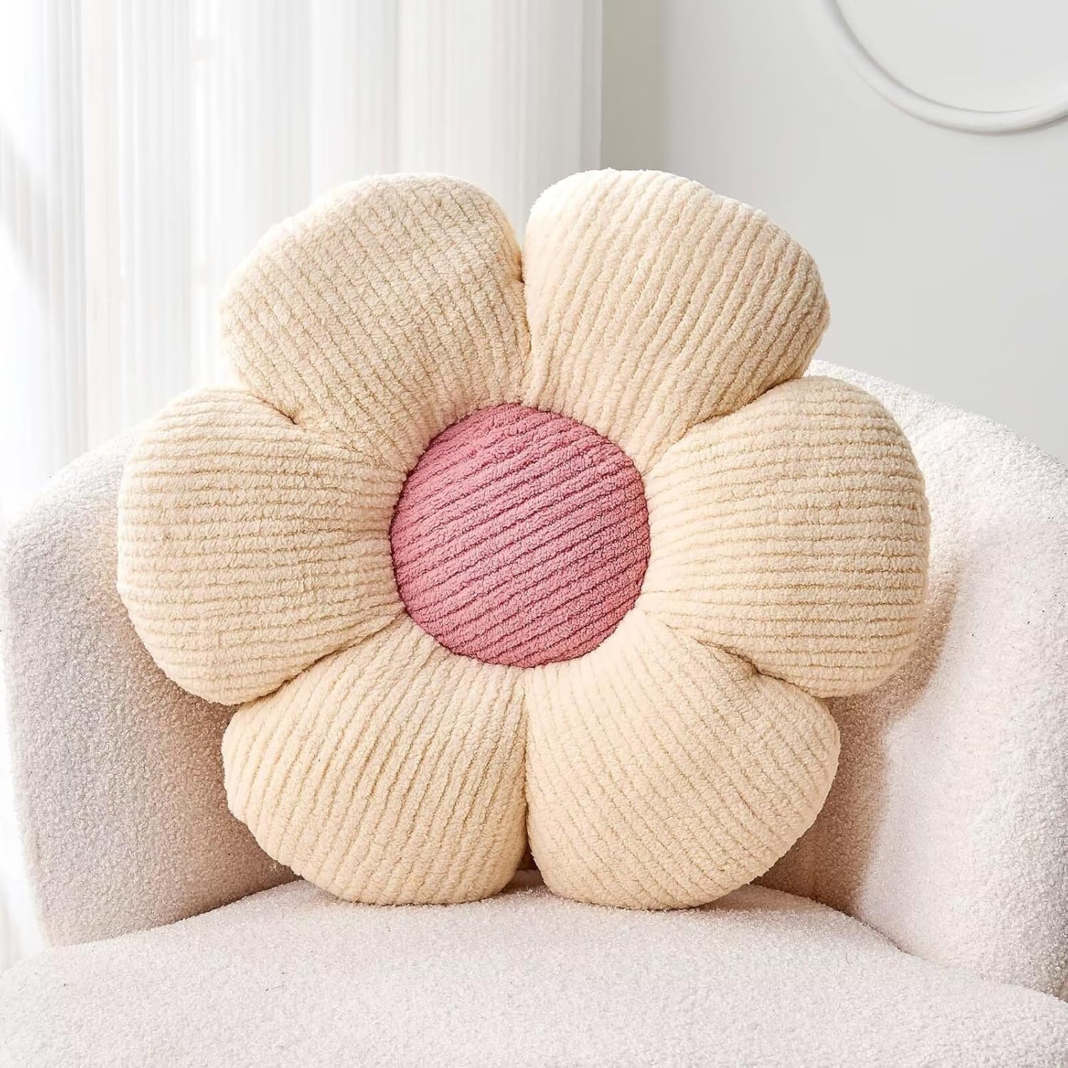 Kcvvcr Flower Throw Pillow, Soft White 14.9″ Shaped Floor Pillow for Home Decor, Cute Aesthetic Plush Decorative Pillows for Bed, Sofa, Couch