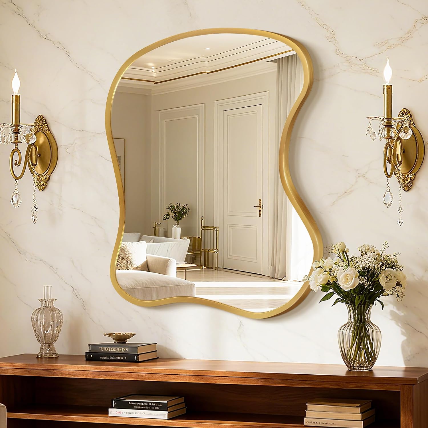 Irregular Wall Mirror with Metal Frame for Living Room, Hallway, Entryway, Bathroom and Dining Room (Gold, 20 * 24, Shape 2)