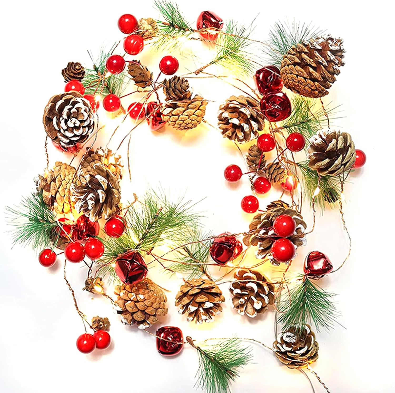 Christmas 10 Ft 30 LED Garland with Lights, Pine Cone Decorations for Home Interior, Fireplace, Stair