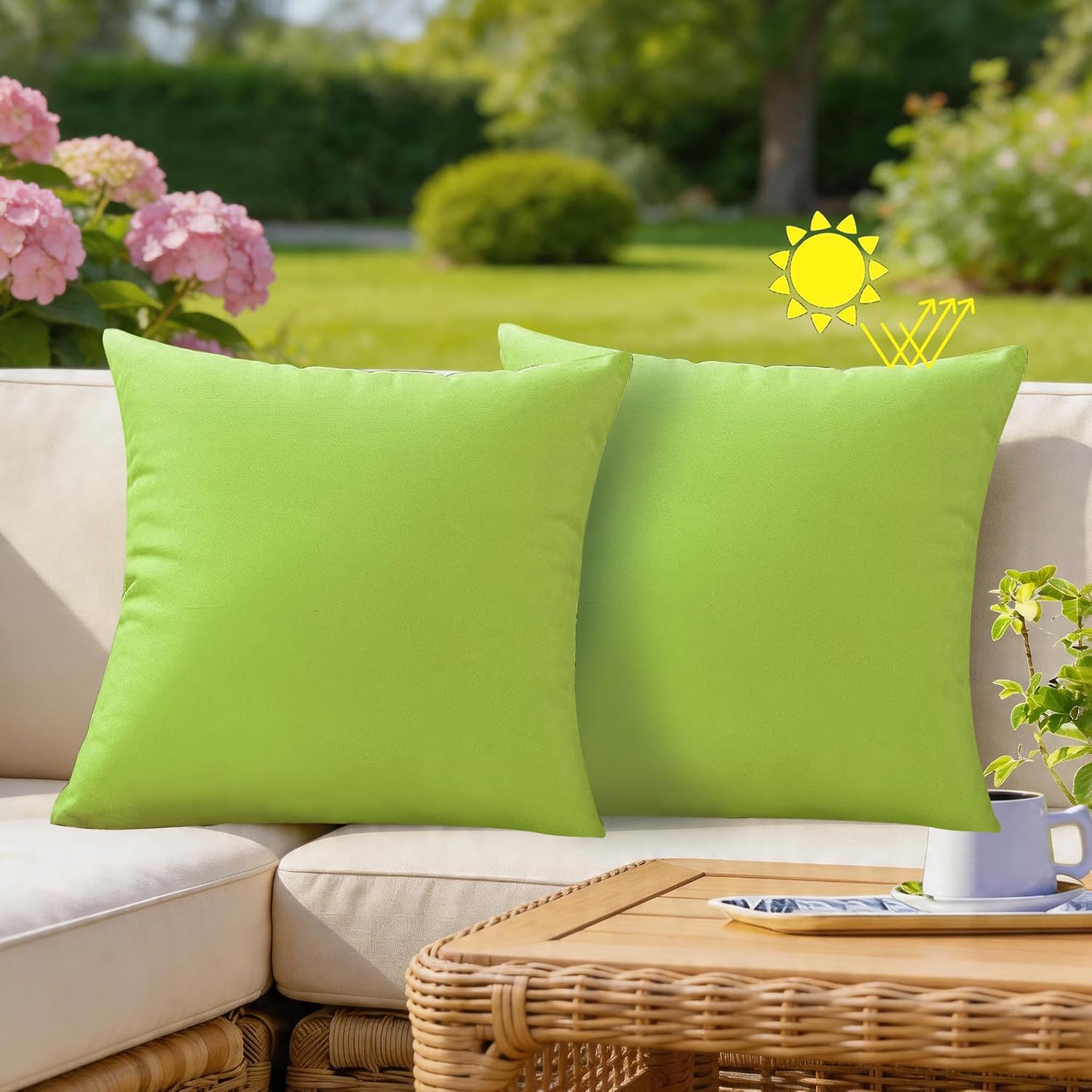 VAKADO Outdoor Waterproof Throw Pillow Covers 18×18 Set of 2, Green Patio Cushion Covers UV Fade Resistant Machine Washable Square Pillow Cases for Outdoor Furniture Couch Garden Bench Porch Decor