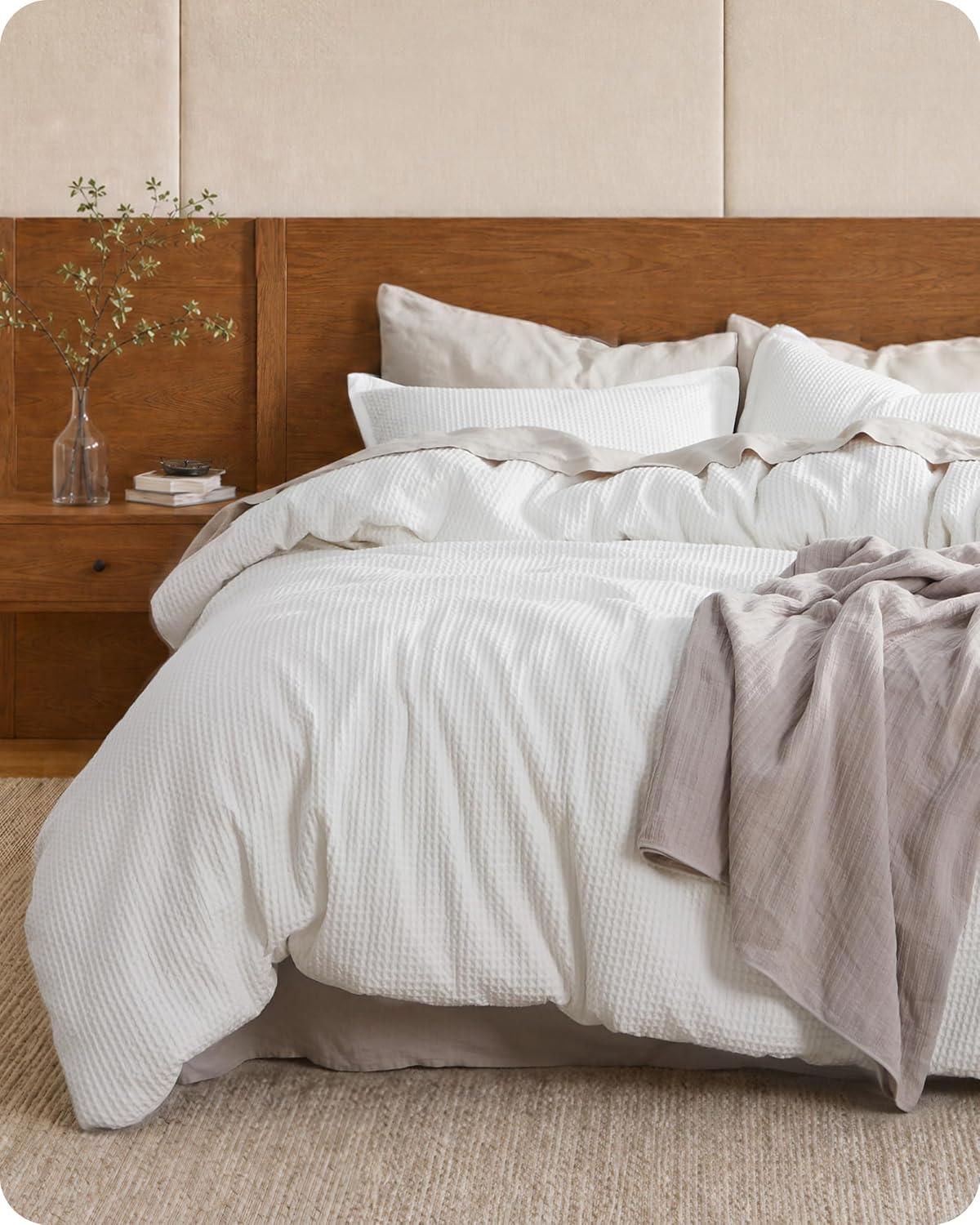 Bedsure PureWoven 3 Pieces 100% Cotton Waffle Duvet Cover Set, King, White | Waffle Weave Texture, Soft, Skin-Friendly, Breathable, All-Season, Machine Washable, Home Decor Gift, Good Housekeeping Seal