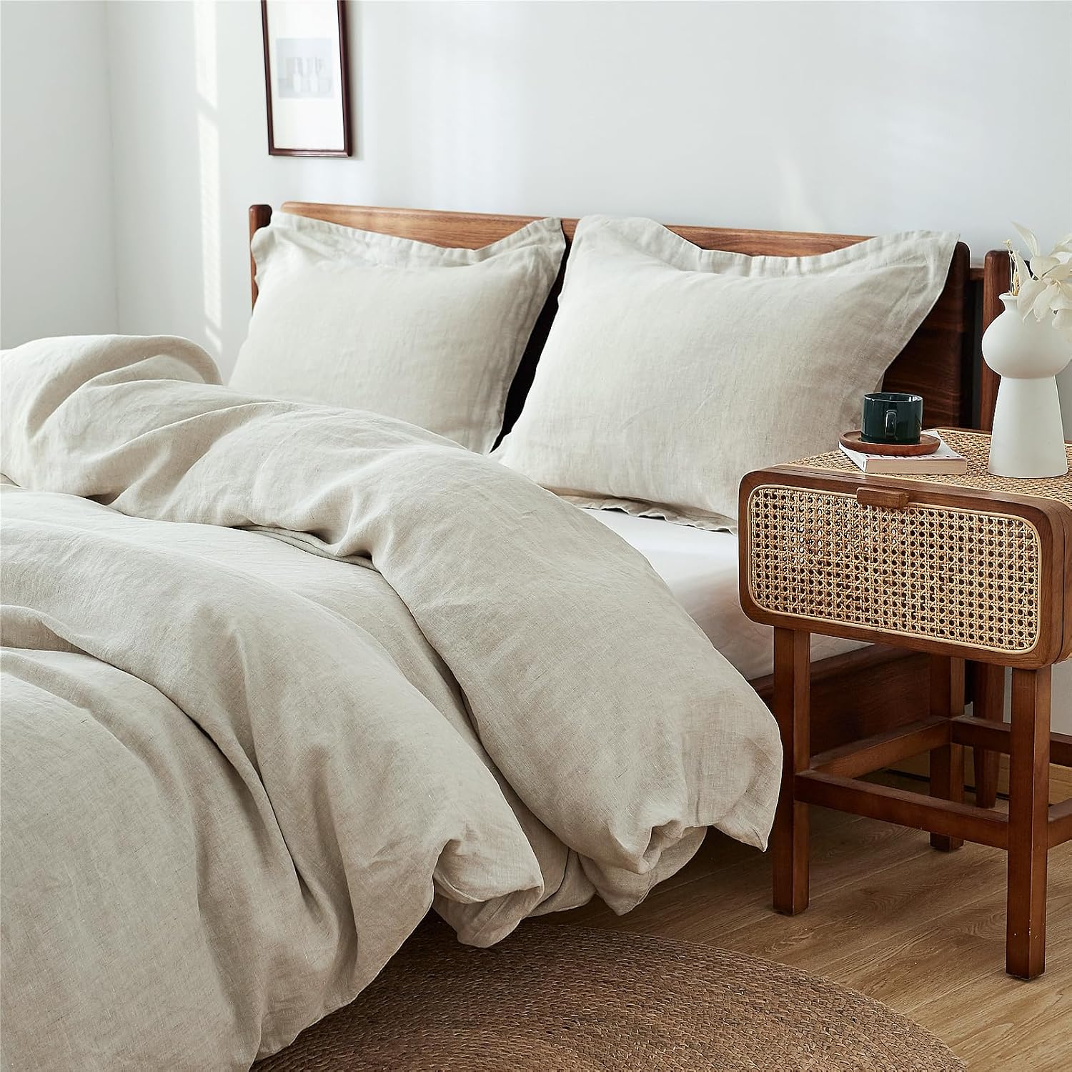 Simple&Opulence 100% Linen Duvet Cover Set 3pcs Basic Style Natural French Washed Flax Solid Color Soft Breathable Farmhouse Bedding with Button Closure – Linen, King