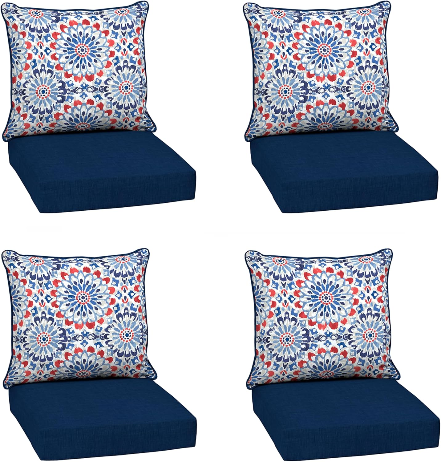 Arden Outdoor Deep Seat Cushion Set (4-Pack), 24 in x 24 in, Weather-Proof, Rain-Proof, Fade Resistant Patio Cushion for Chair, Sofa, and Couch Clark Blue