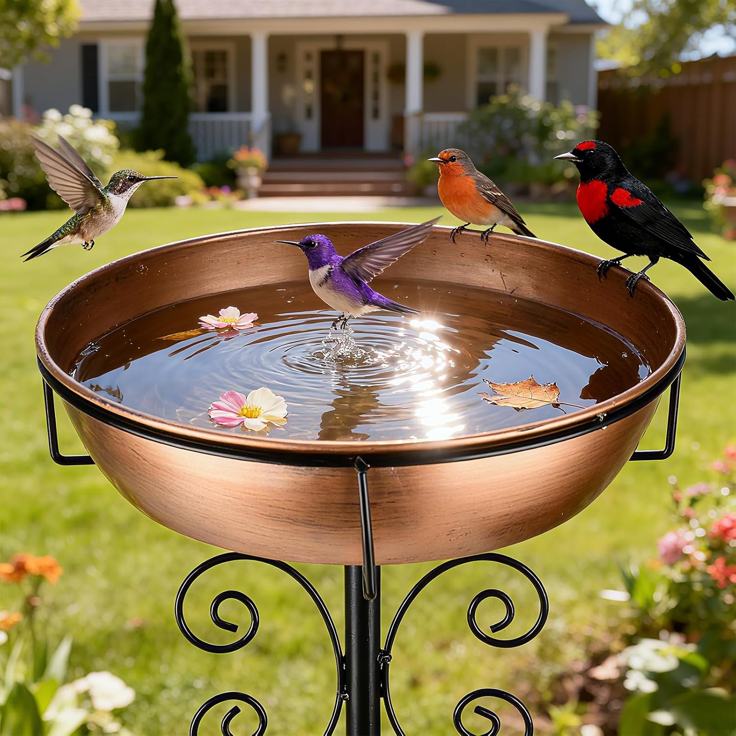 3″ Deep 43″ Tall Metal Bird Bath for Outside, Birdbath for Outdoors | 12″ Dia Removable Water Bowl, Standing Birdbaths, Stable Stake, Garden Yard Lawn Decor, Weather Resistant, 1.4 Gallon