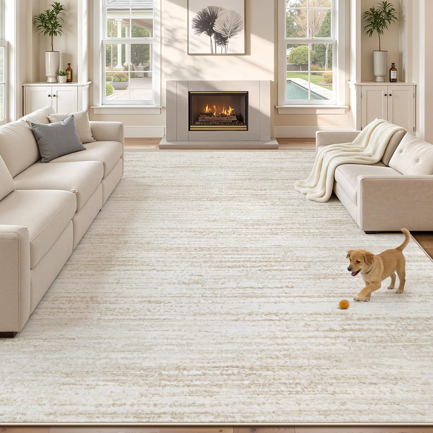 Area Rug 8×10 Living Room Rugs: Washable Modern Rug Large Non-Slip Soft Rugs Stain Resistant Printed Rug Indoor Carpet for Bedroom Kitchen Dining Room Nursery Playroom Home(Beige, 8’x10′)