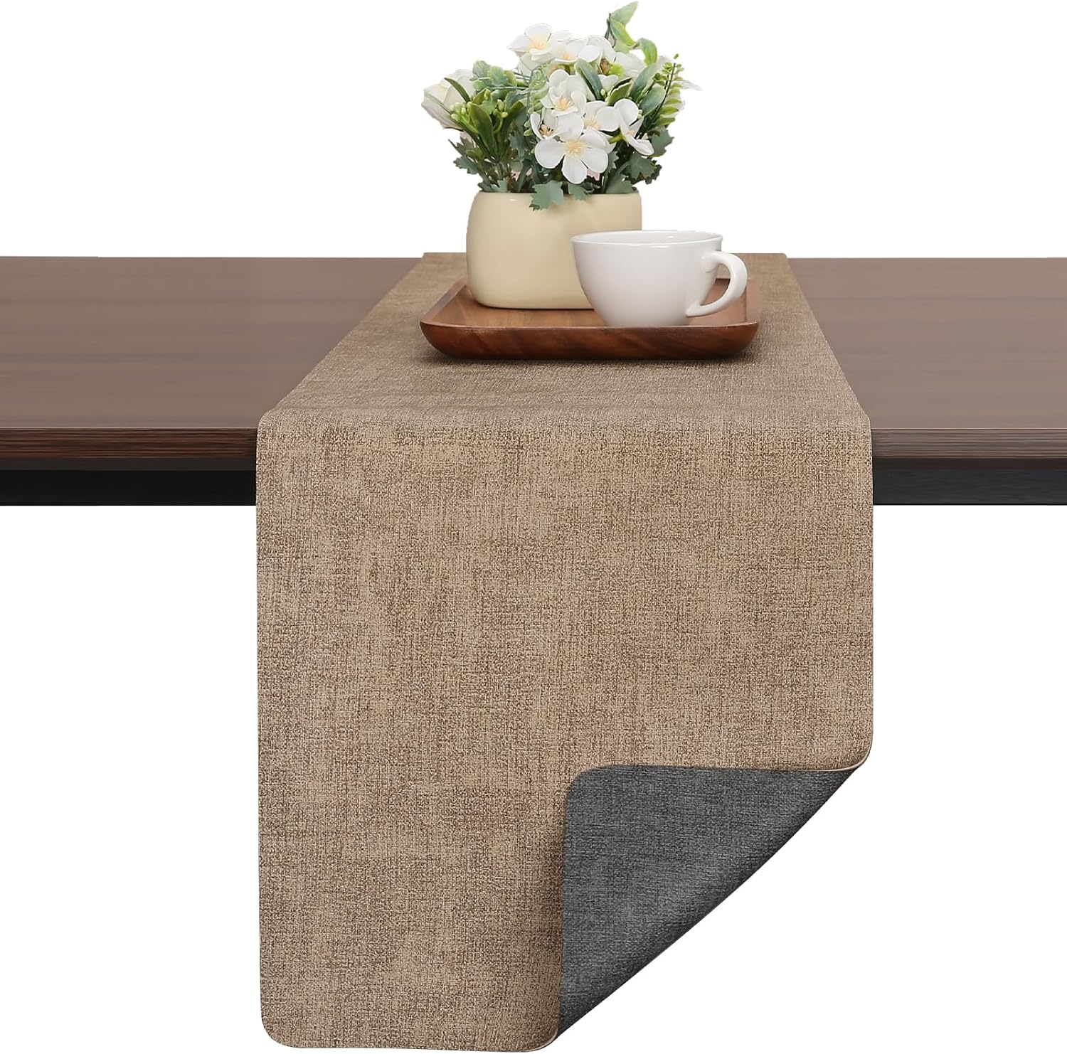 Table Runners 72 Inch Long, Dual-Sided Faux Leather Table Runner | Waterproof Heatproof Non-Slip for Living Room Party Home Decor Holiday Decorations Farmhouse (Gray Beige, 12 x 72 Inch)