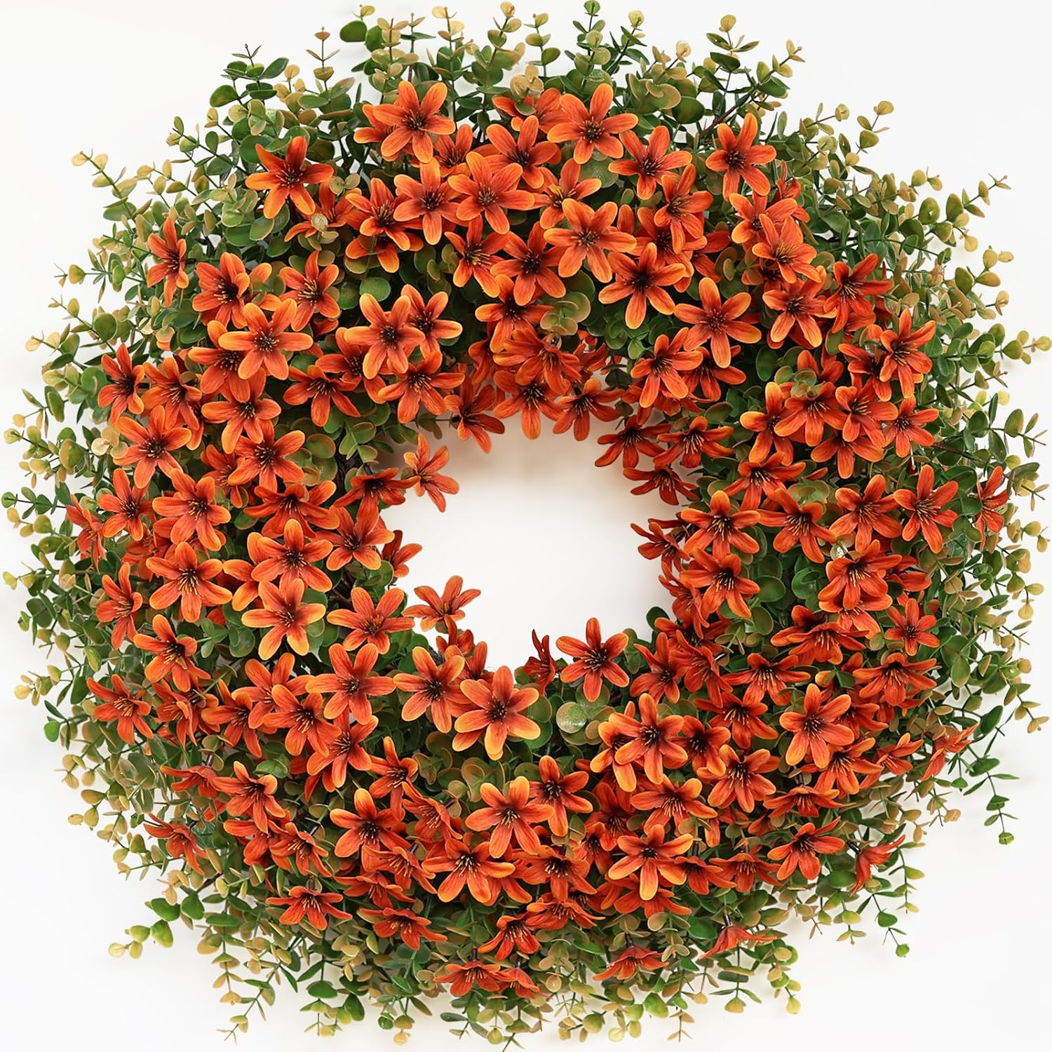 26″ Large Artificial Eucalyptus Leaves ＆ Silk Flower Fall Wreath | Fake UV-resistant Outdoor Wreath,for Front Door/Porch/Window/Wall/Farmhouse/Harvest Festival/Thanksgiving Day/Autumn Decor