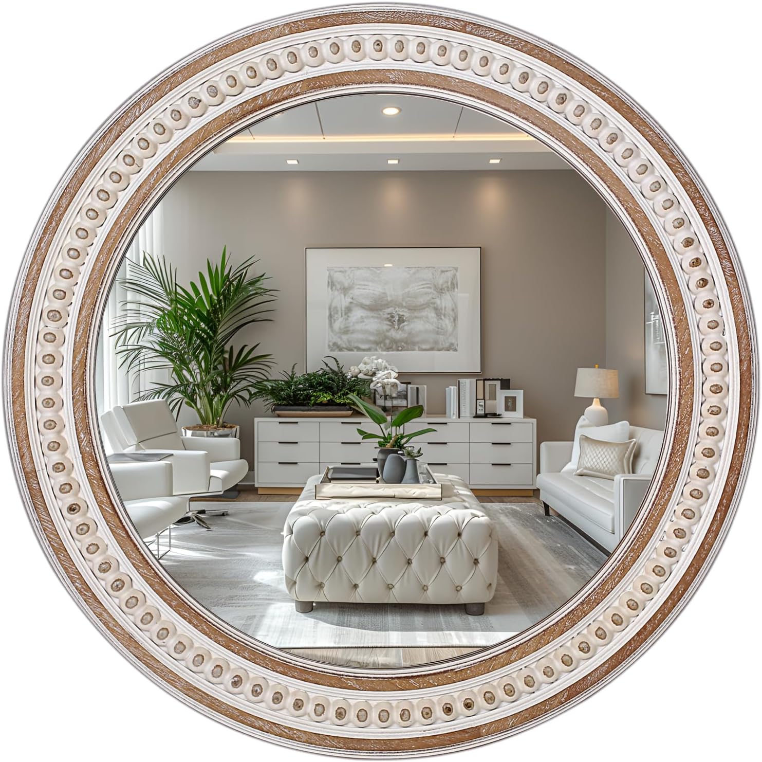 24 Inch Round Bathroom Mirror, Wooden Circular Mirrors for Wall Decor | Rustic Farmhouse Styling Adds Cozy Character Above Sinks, Vanities, Consoles, Dressers, Mantels, or Sofas